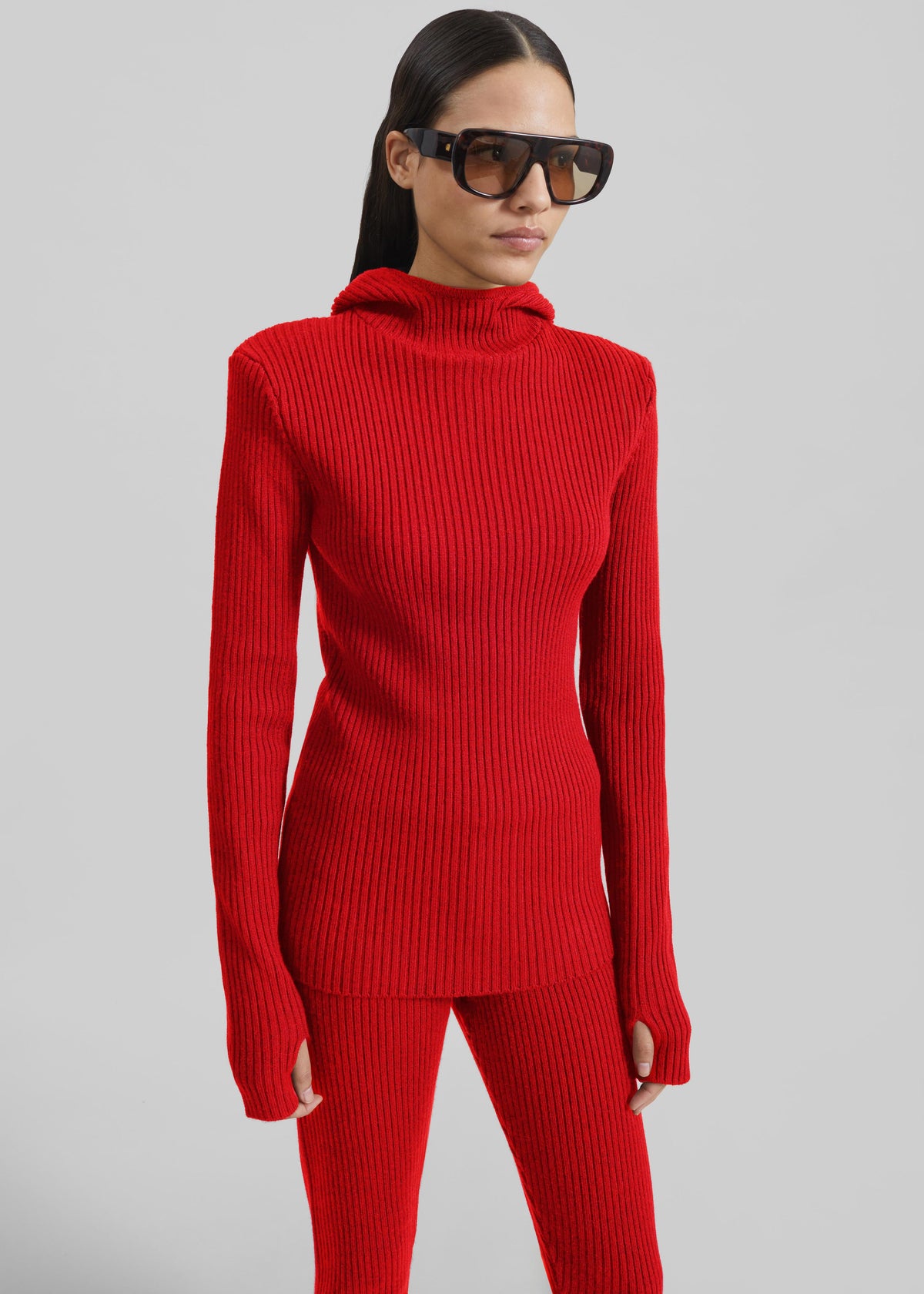Larice Hooded Knit Top - Red - 3