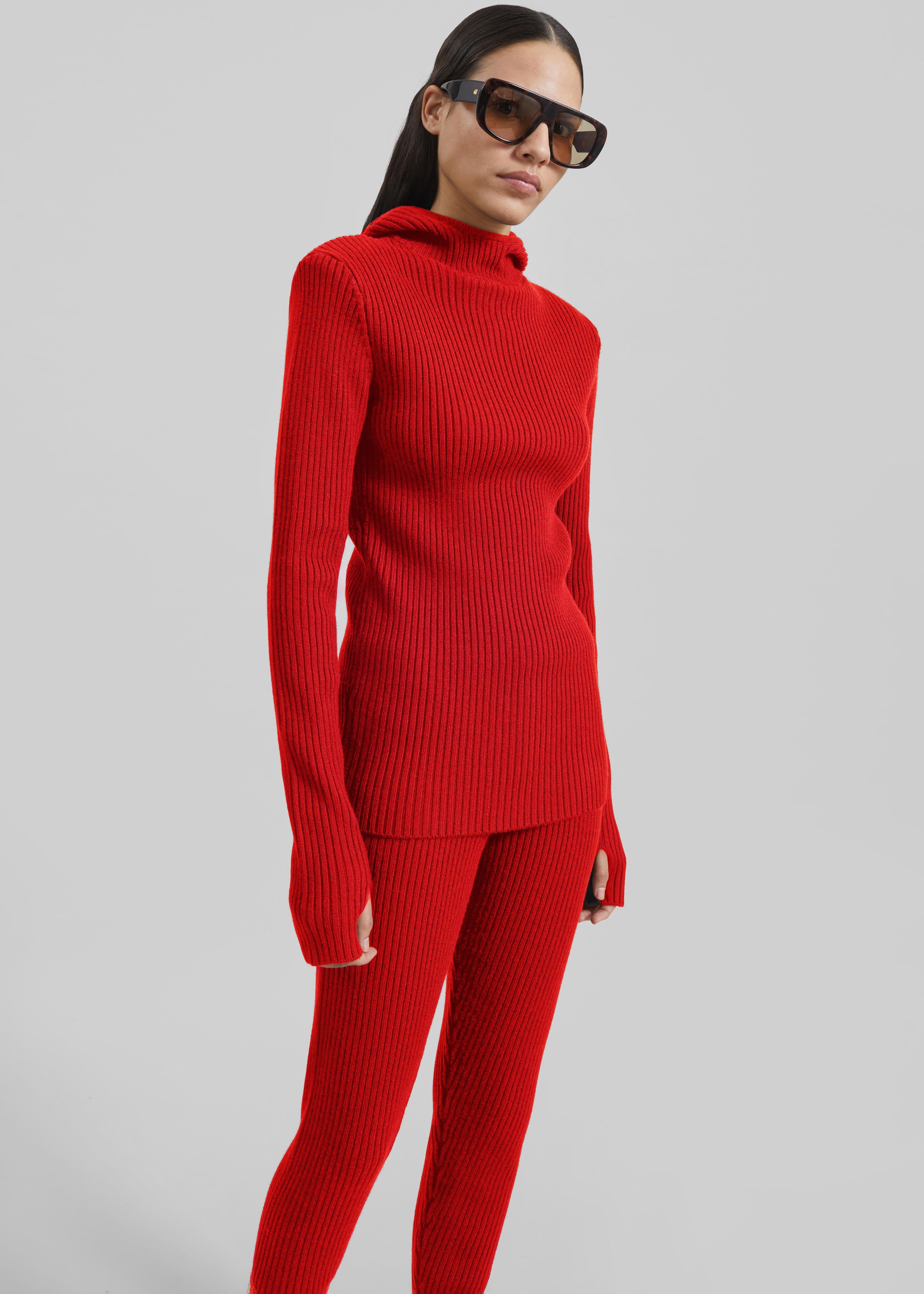 Larice Hooded Knit Top - Red - 6