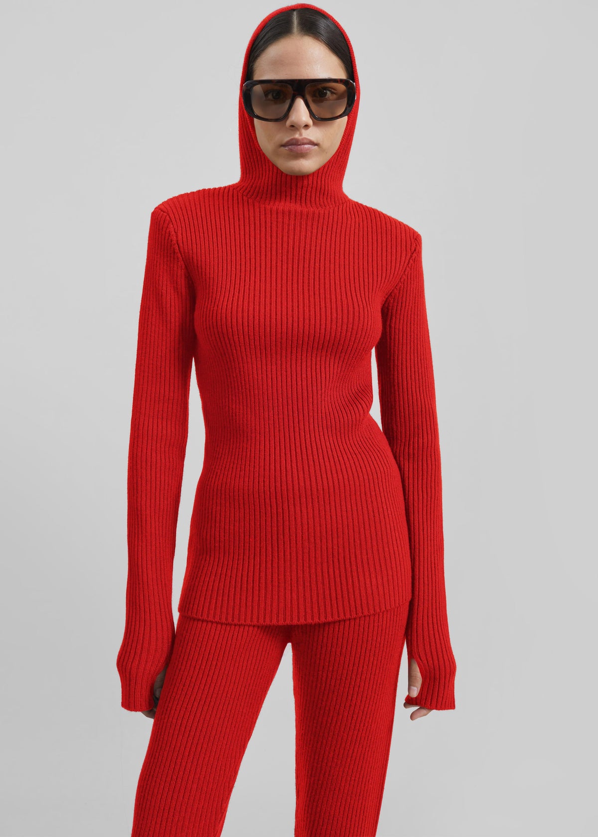 Larice Hooded Knit Top - Red - 5