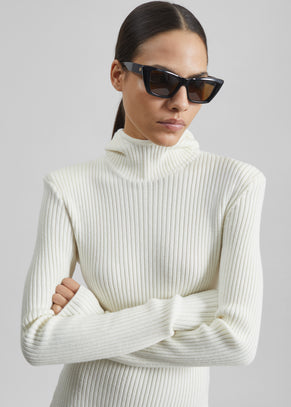 Larice Hooded Knit Top - White