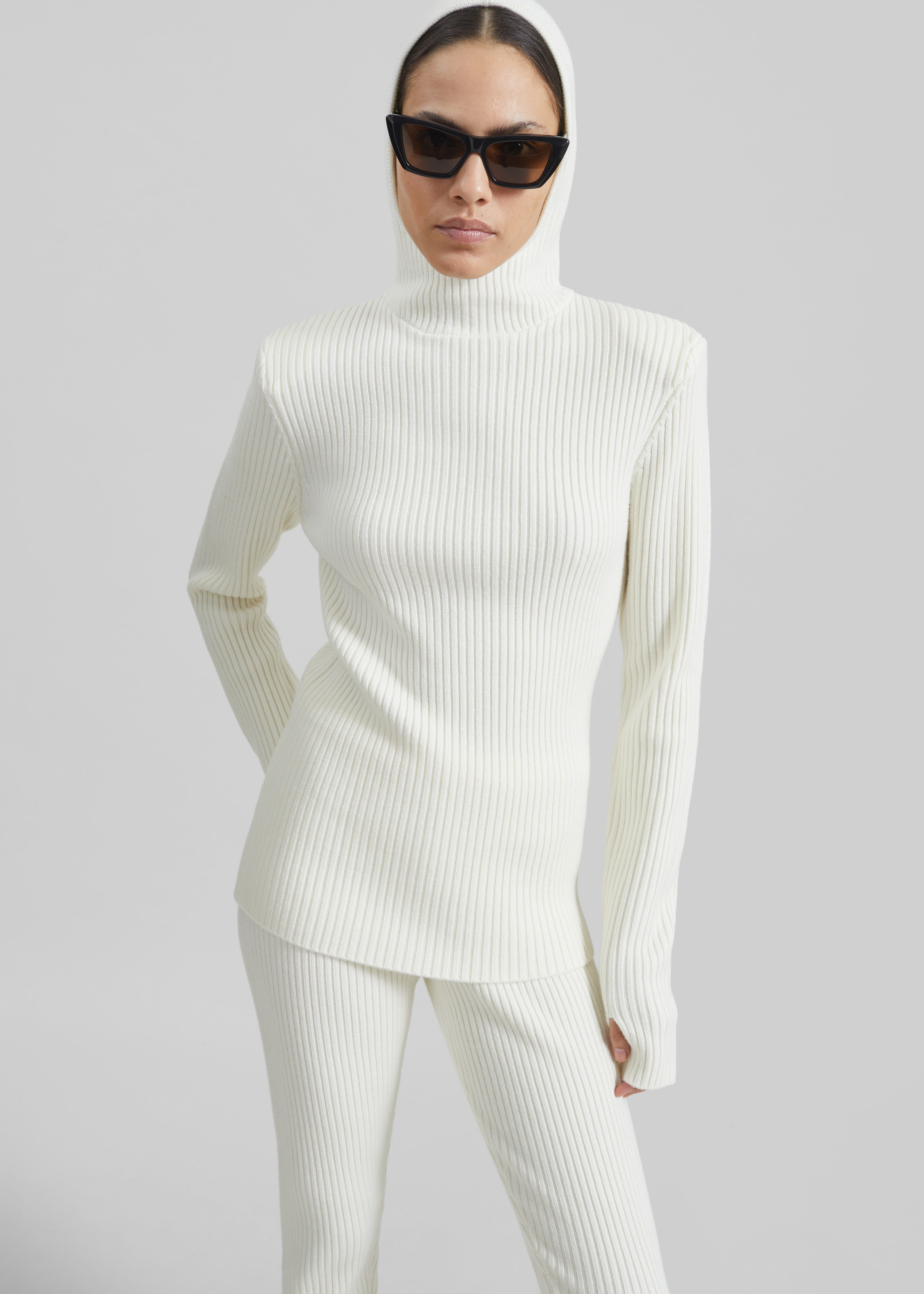 Larice Hooded Knit Top - White - 2