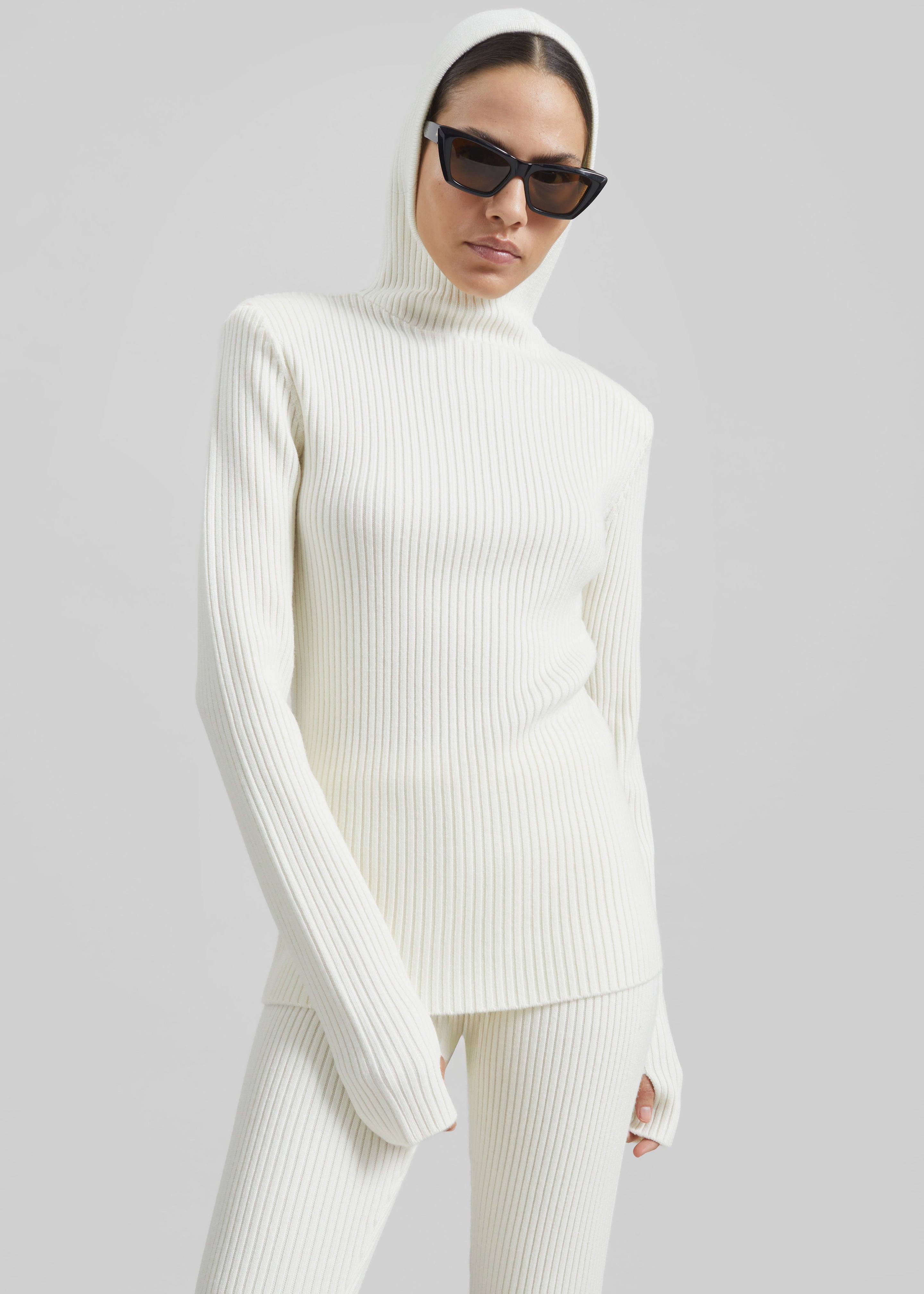 Larice Hooded Knit Top - White - 4