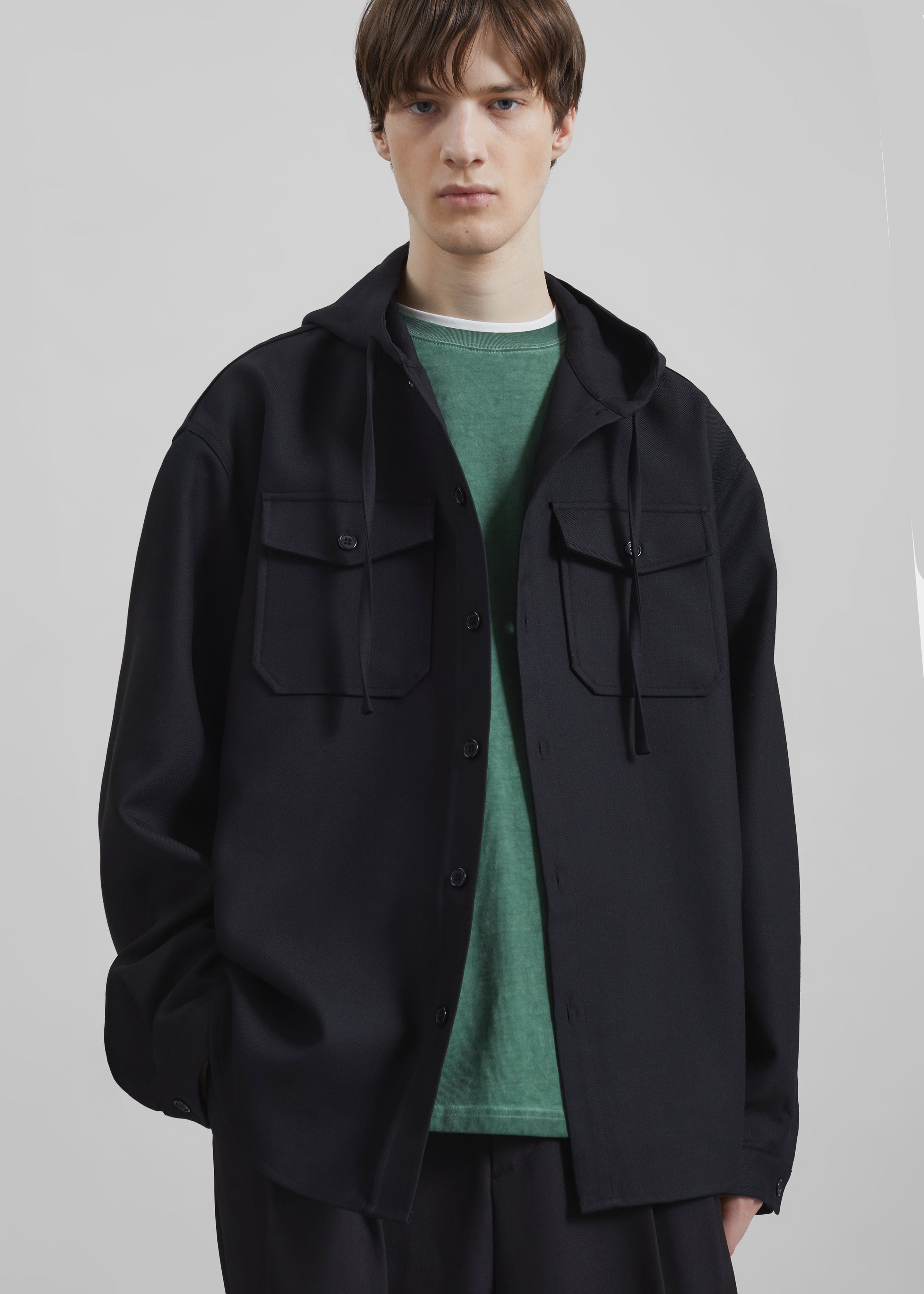 Lars Hooded Wool Blend Jacket - Black - 5