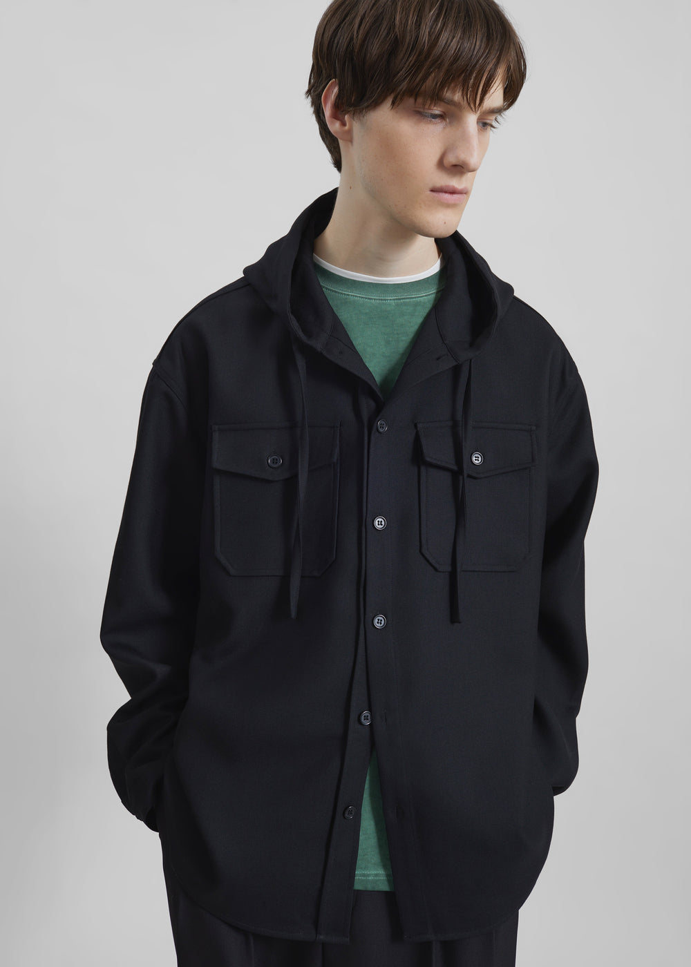 Lars Hooded Wool Blend Jacket - Black