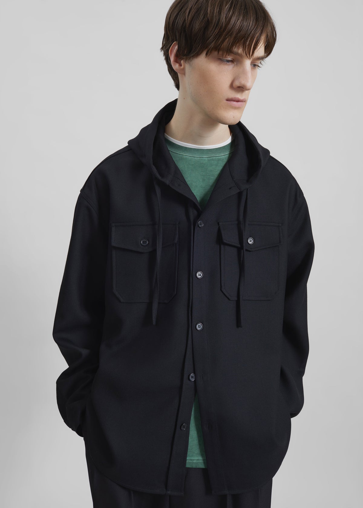Lars Hooded Wool Blend Jacket - Black - 1