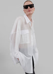 Laure Oversized Sheer Button Up Shirt - White