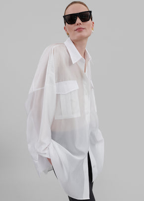 Laure Oversized Sheer Button Up Shirt - White