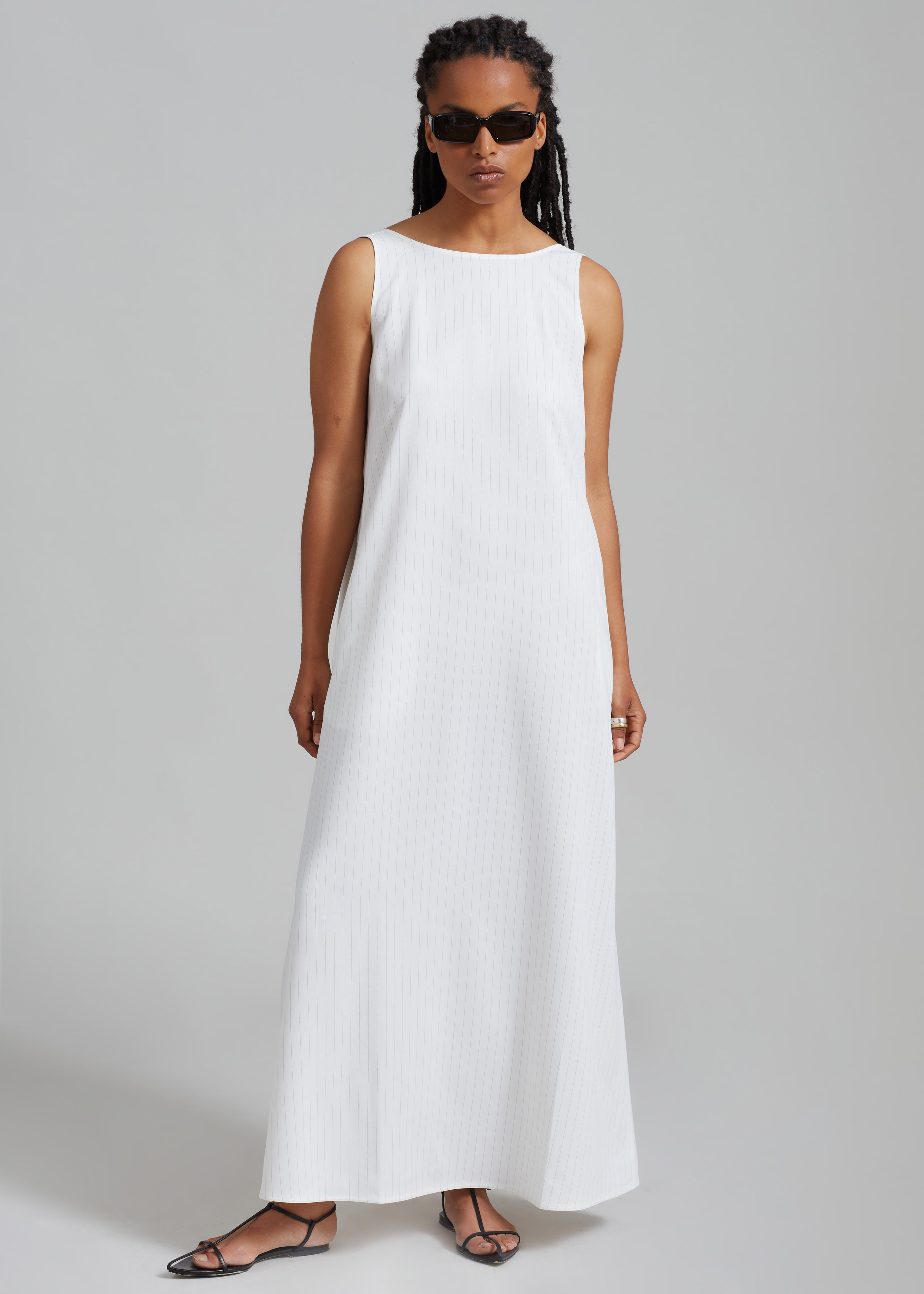 Laurel Sleeveless Maxi Dress - White Pinstripe - 4