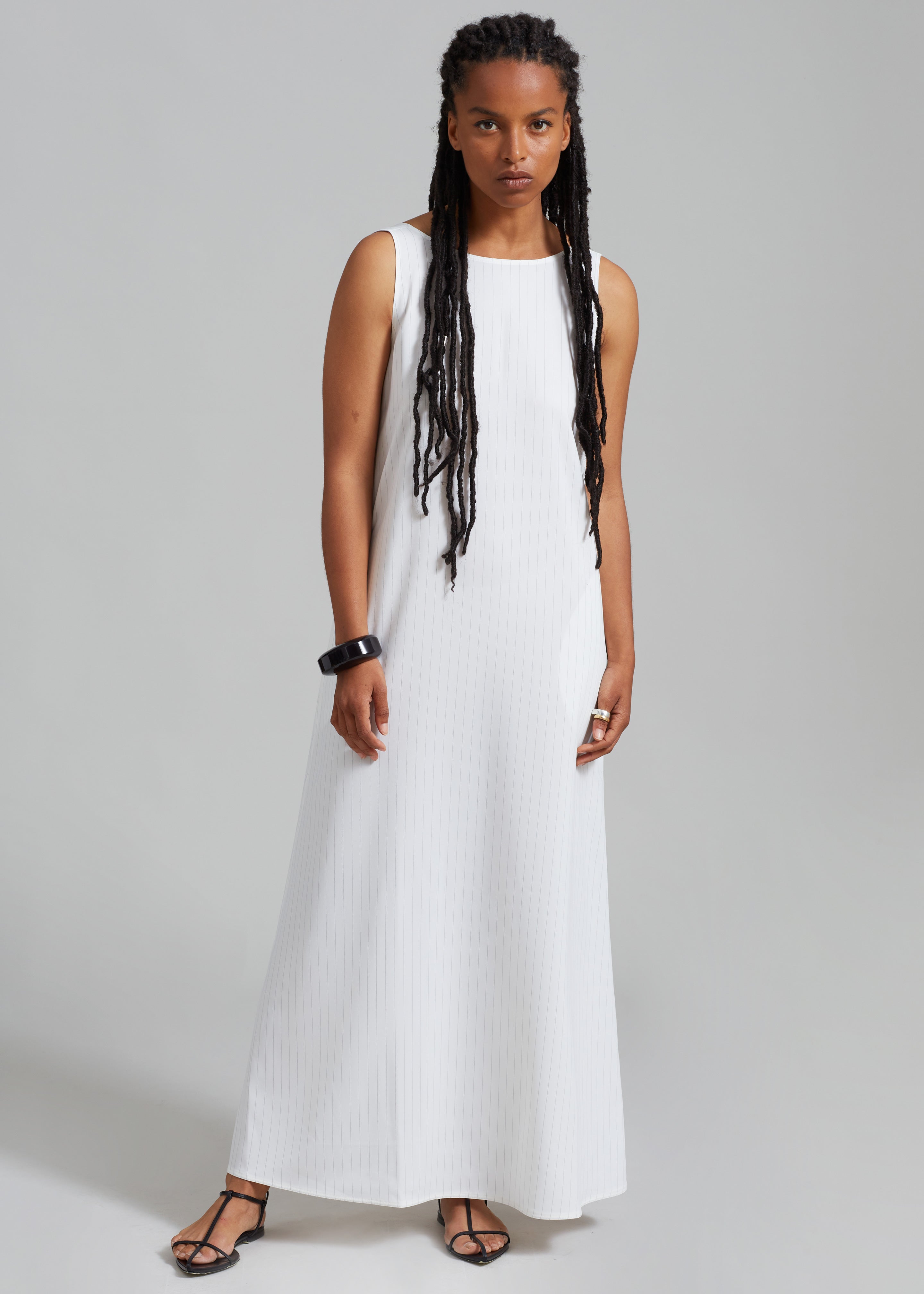 Laurel Sleeveless Maxi Dress - White Pinstripe - 6