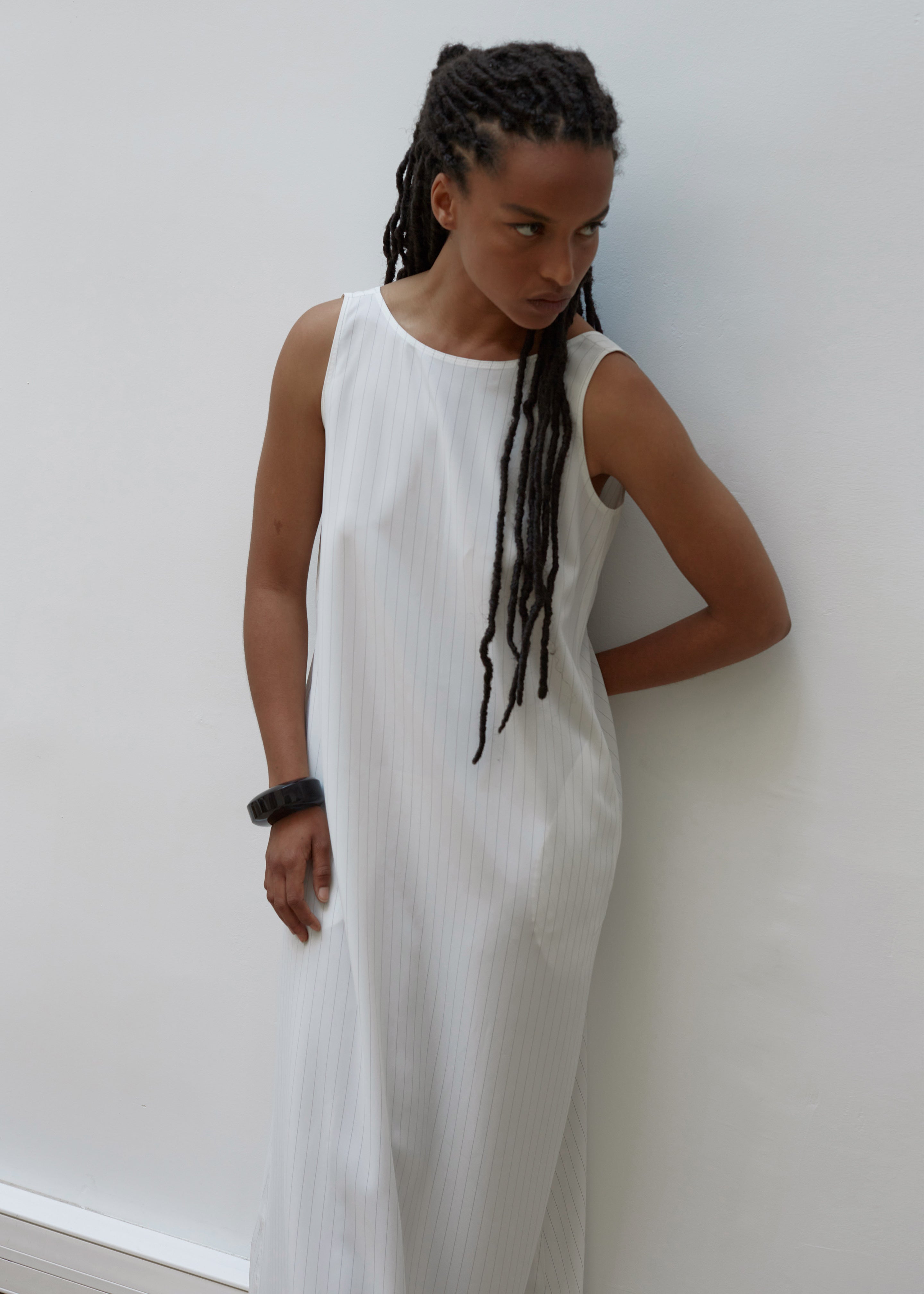 Laurel Sleeveless Maxi Dress - White Pinstripe - 7