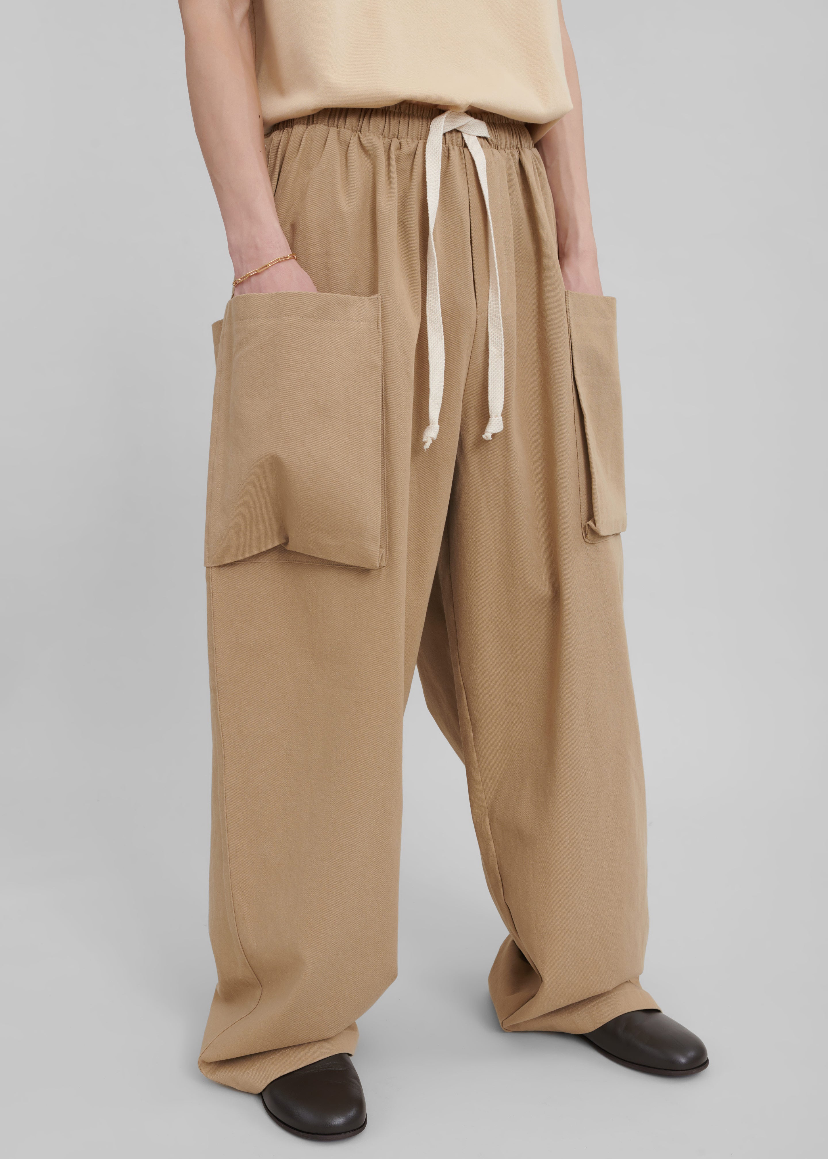 Lauri Drawstring Cargo Pants - Beige - 3