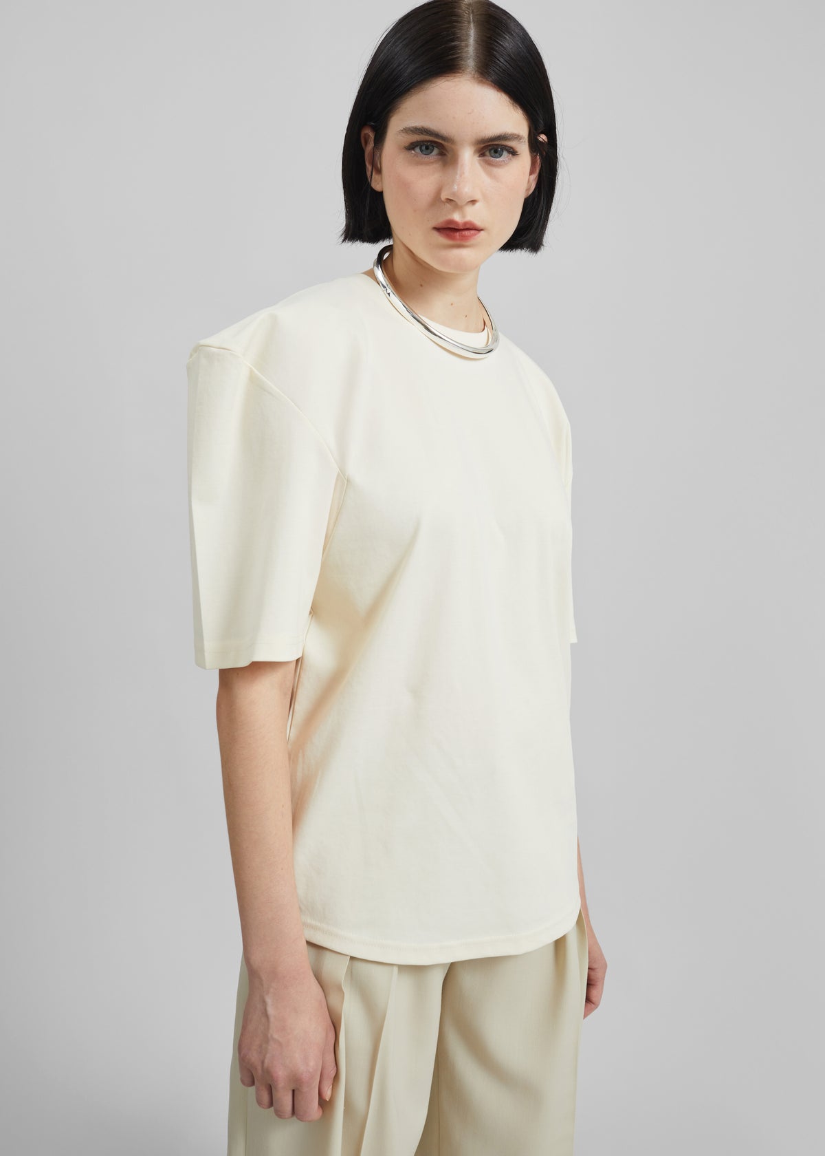 Laval Sculpted Sleeve T-Shirt - Cream - 2