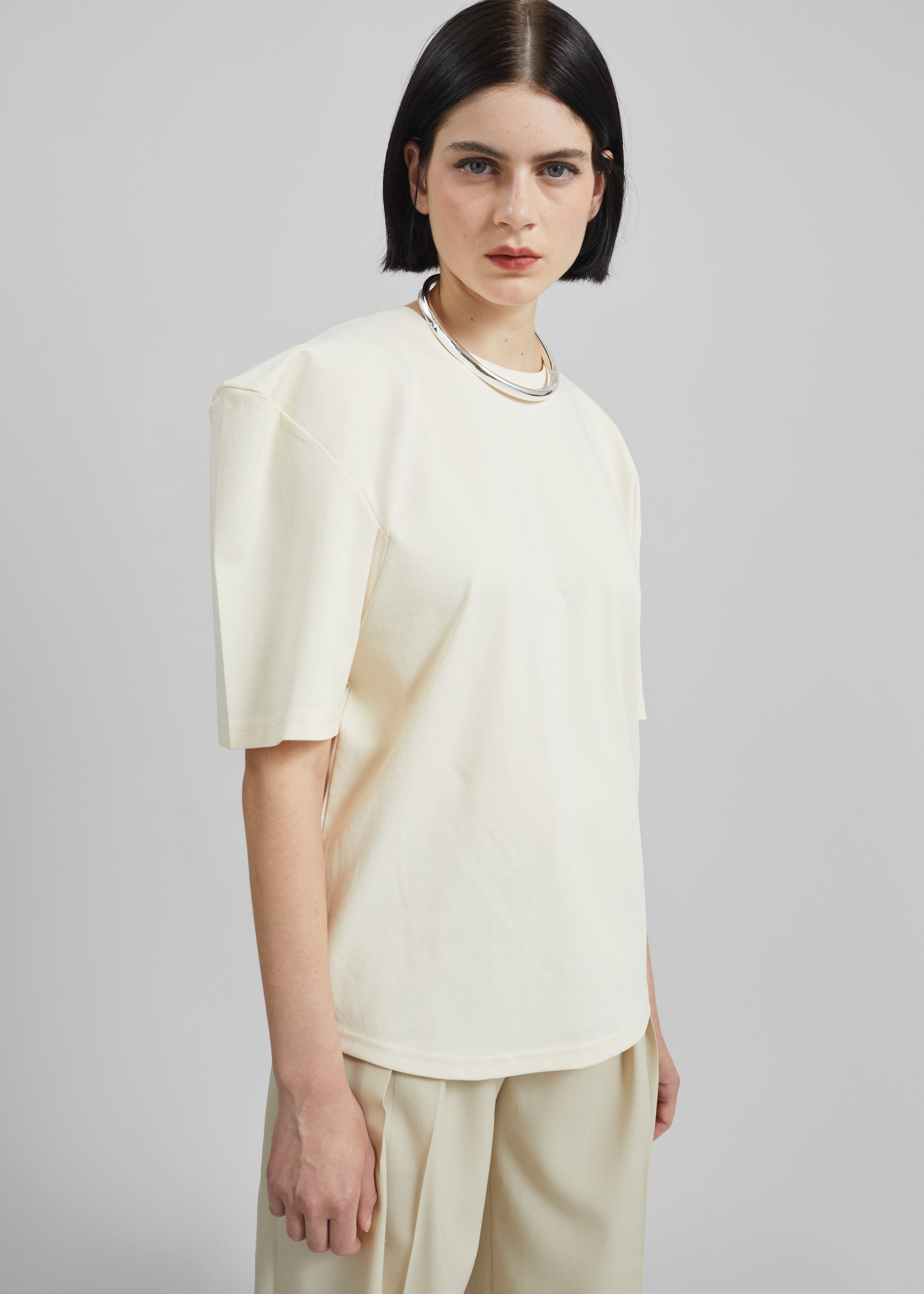 Laval Sculpted Sleeve T-Shirt - Cream - 2