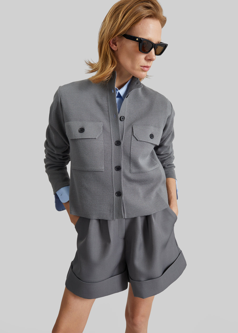 Lavoye Knit Cardigan - Grey - 1