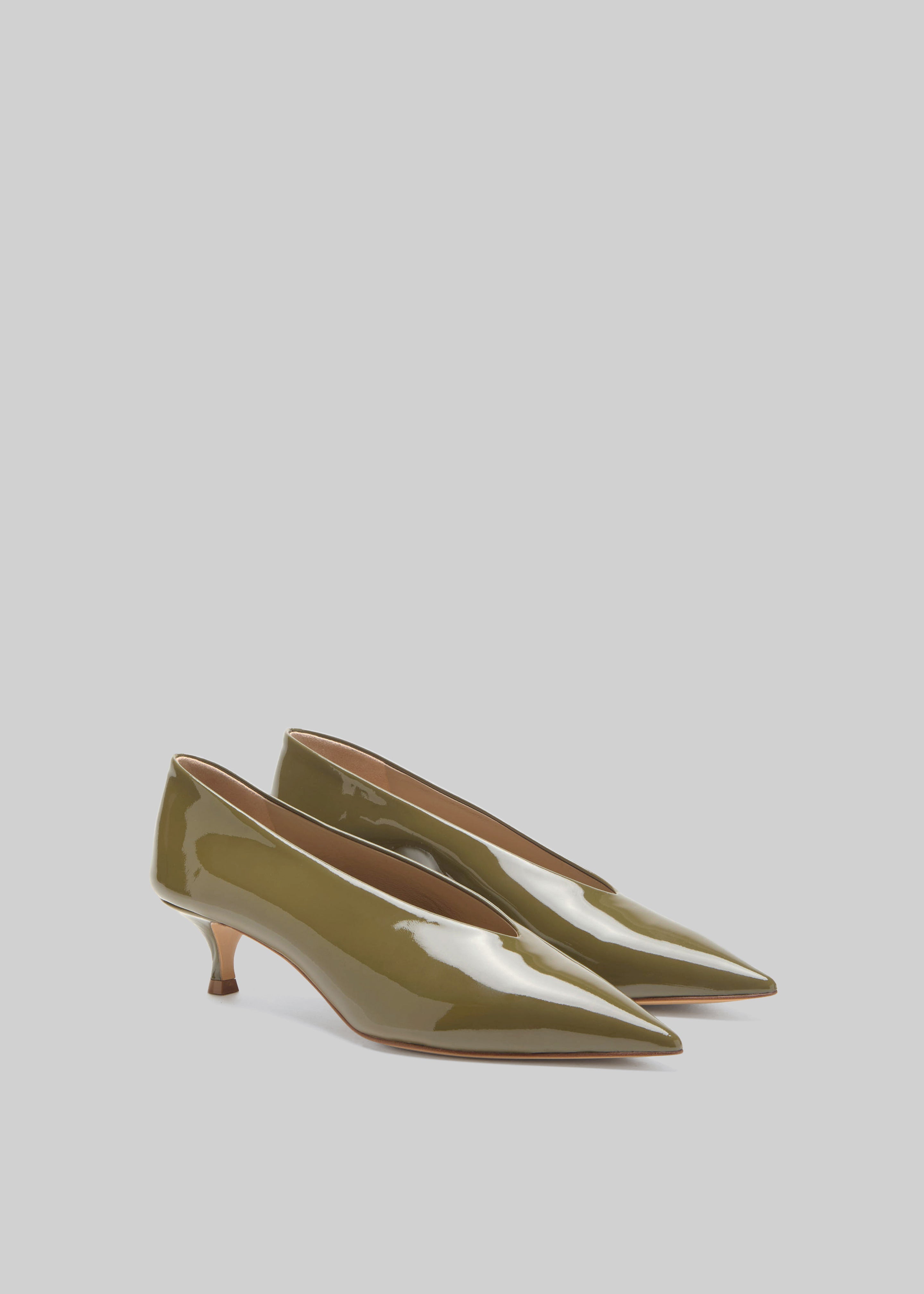 Le Monde Beryl Babouche Kitten Heels Vernice Leather - Khaki - 4