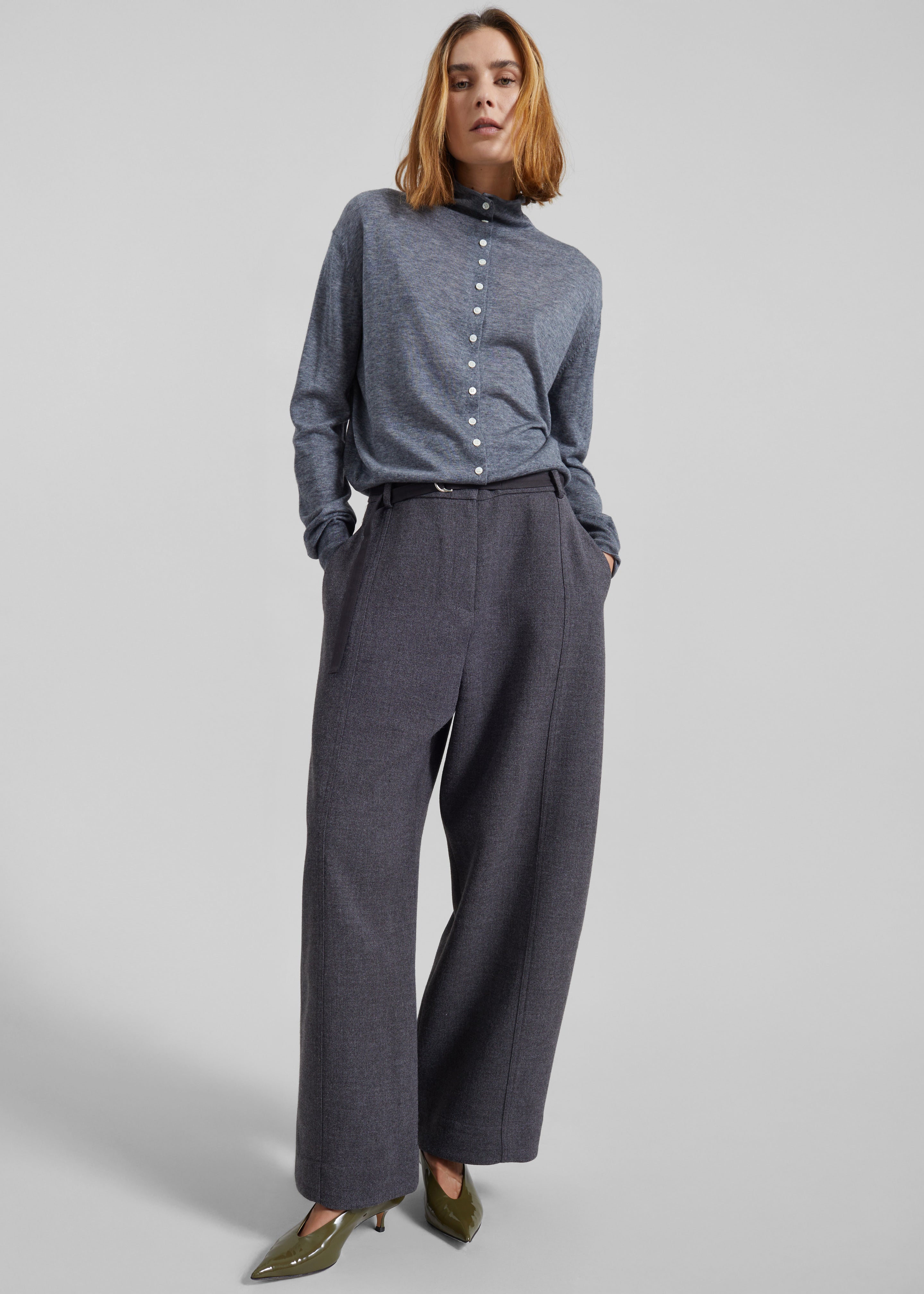 Le Monde Beryl Babouche Kitten Heels Vernice Leather - Khaki - 5