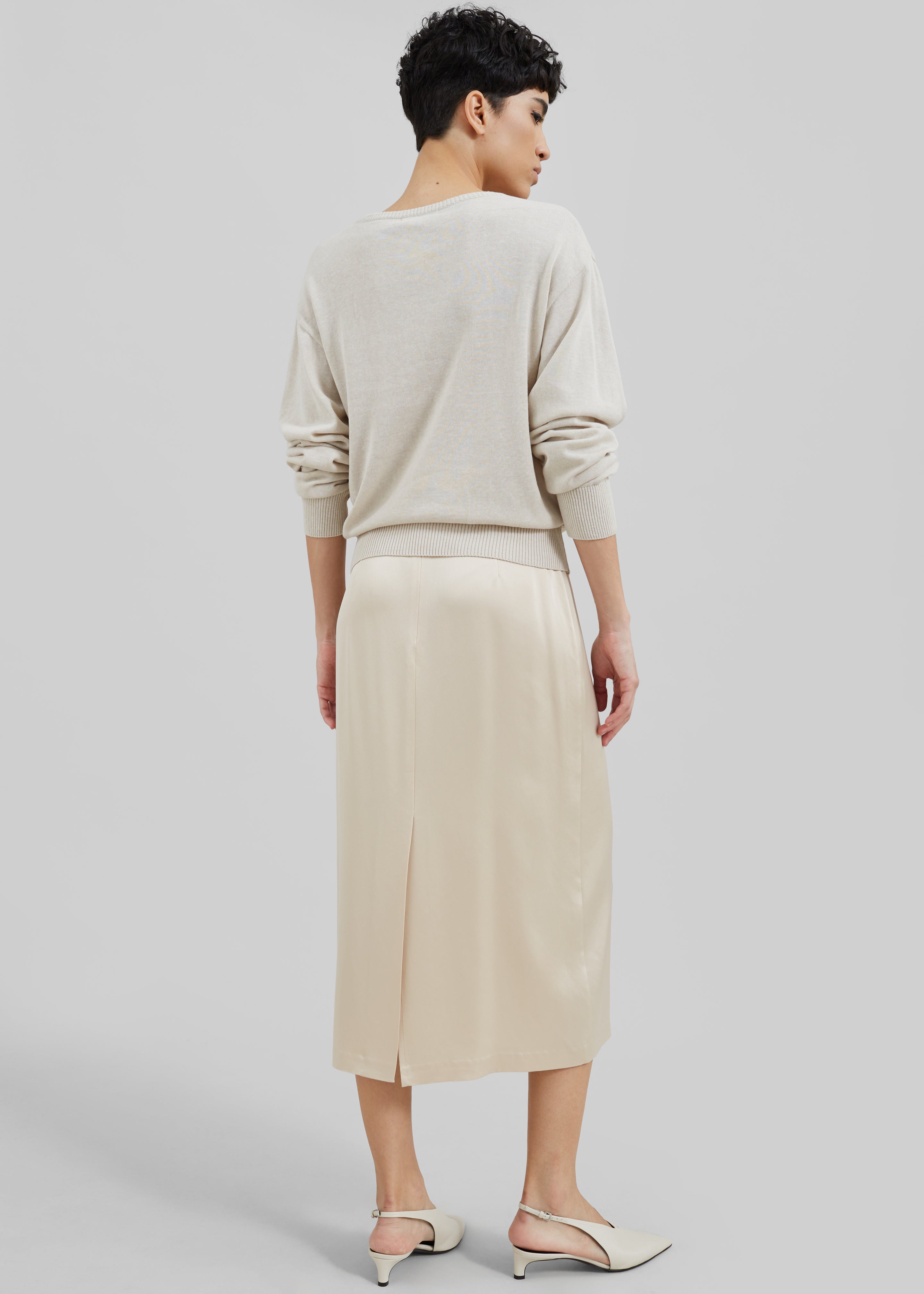 Lea Satin Midi Skirt - Ivory - 5