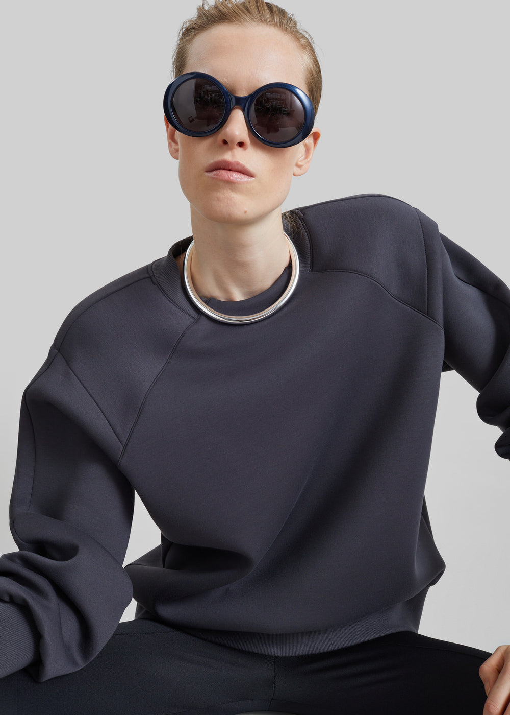 Leian Neoprene Padded Sweatshirt - Grey Melange - 1