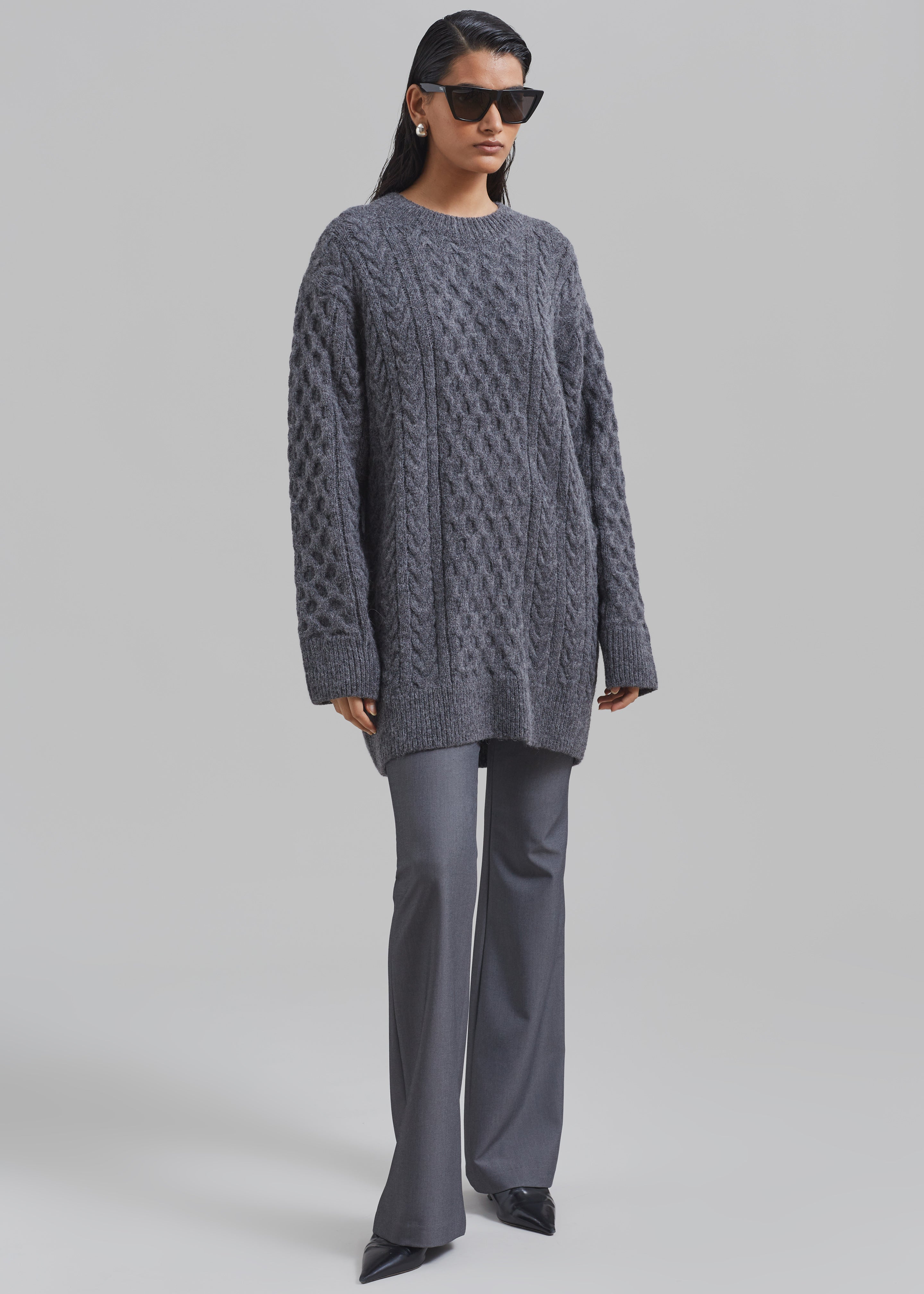 Leighton Braided Knit Sweater - Grey