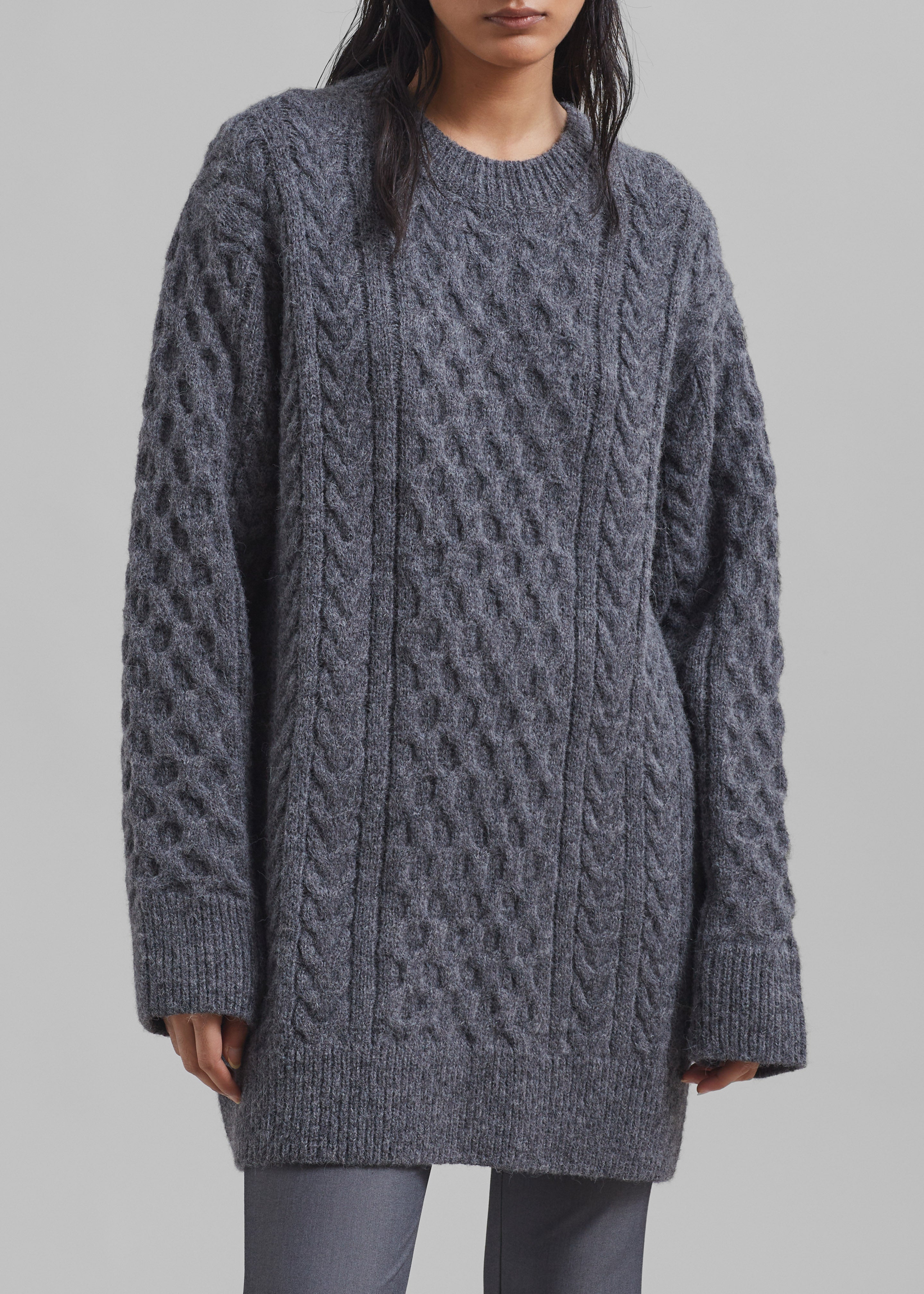 Leighton Braided Knit Sweater - Grey