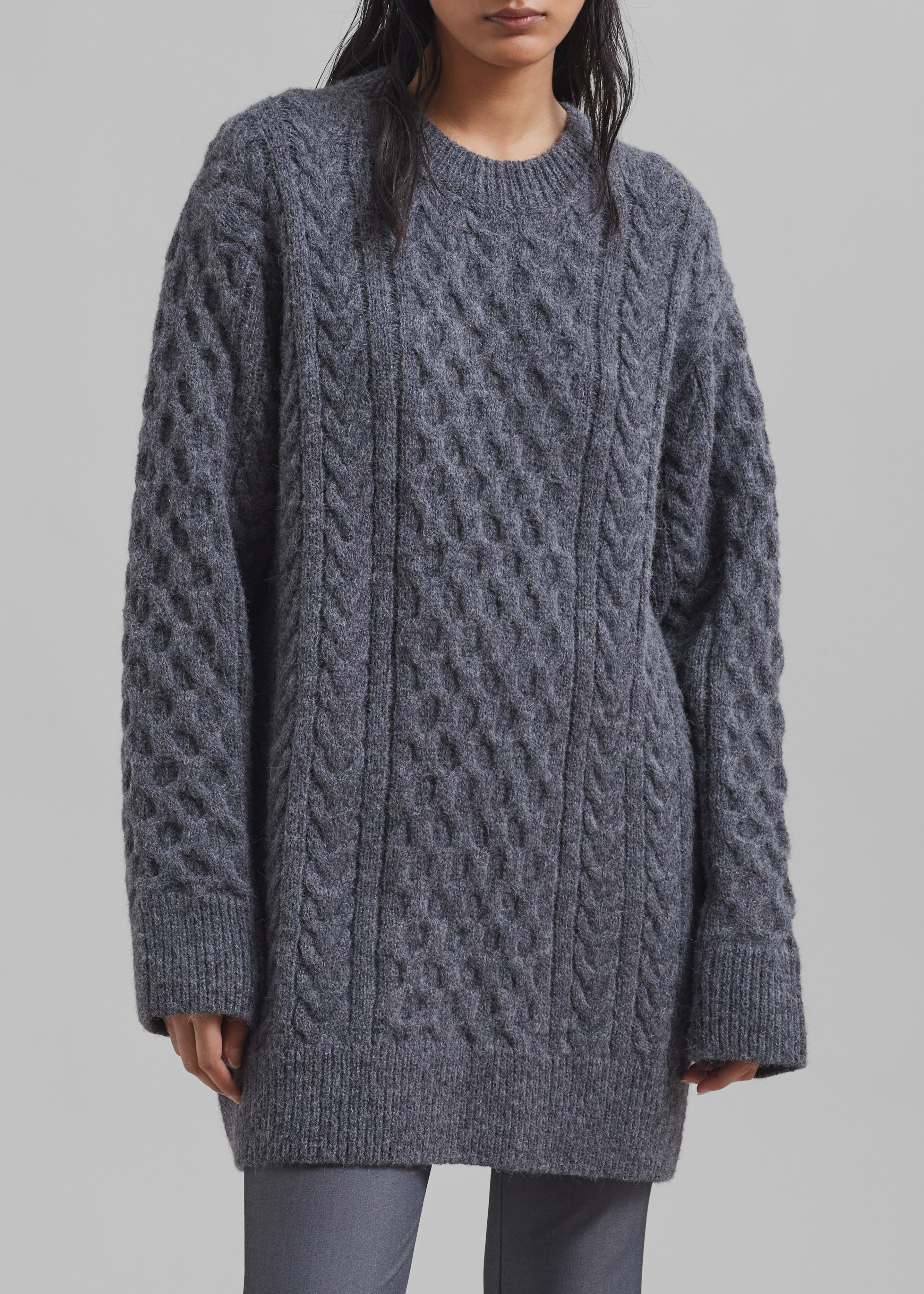 Leighton Braided Knit Sweater - Grey - 5