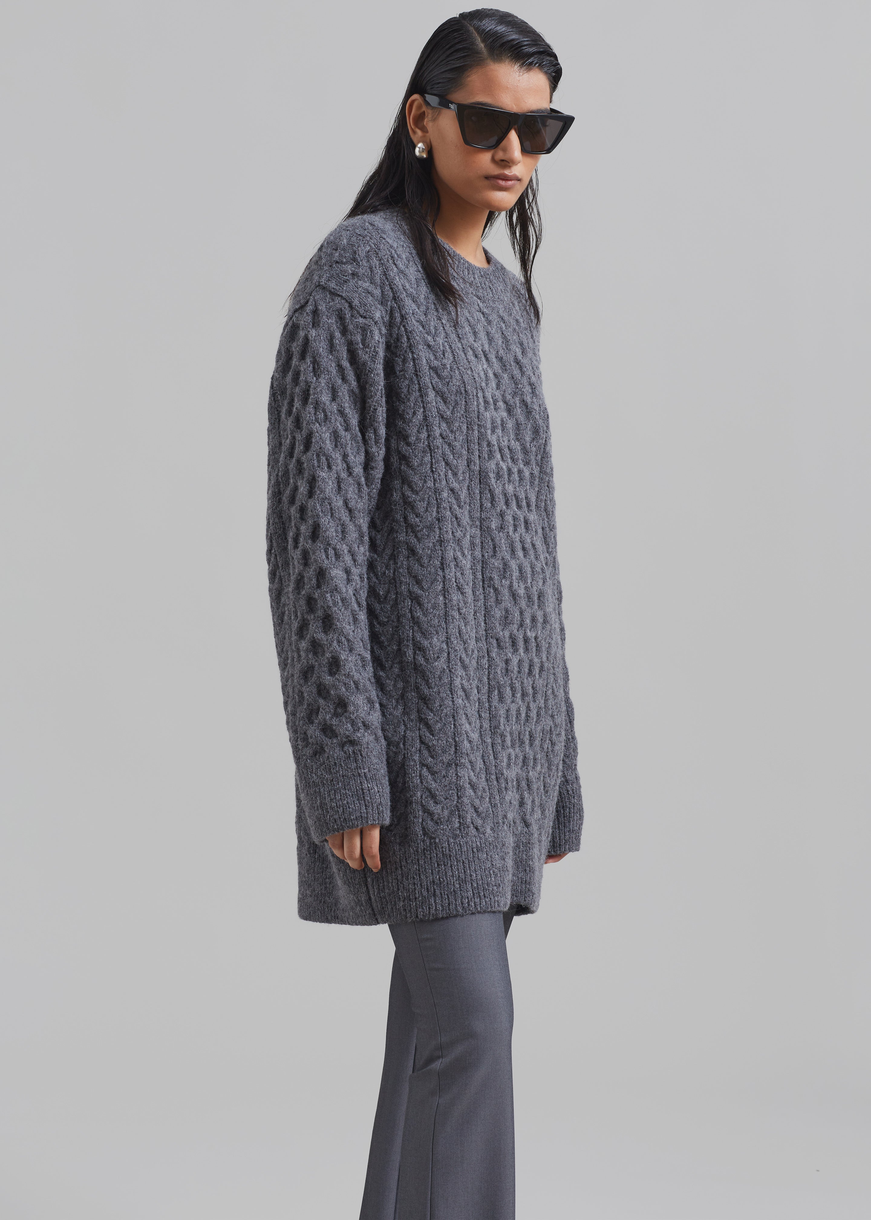 Leighton Braided Knit Sweater - Grey - 2