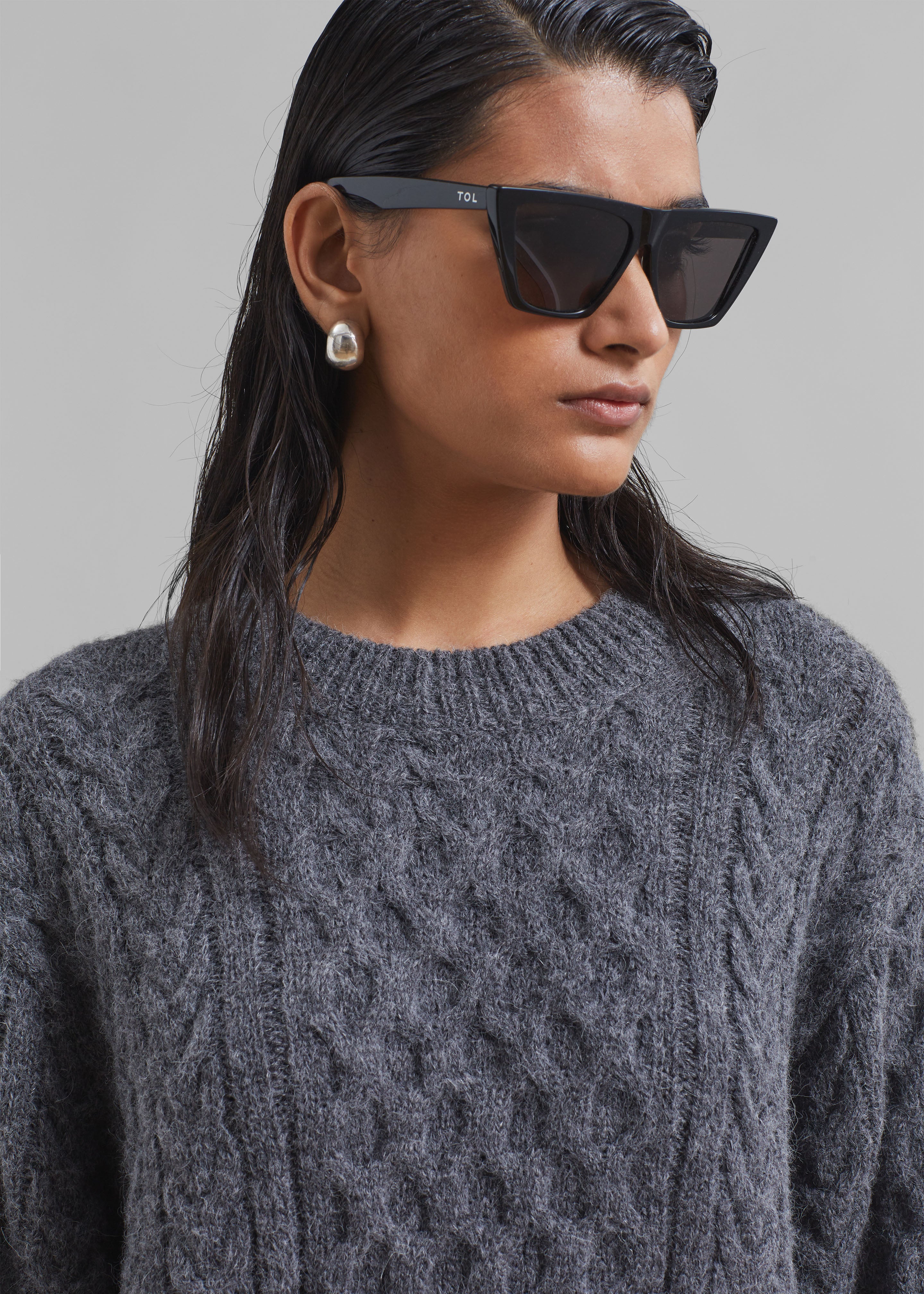 Leighton Braided Knit Sweater - Grey - 3