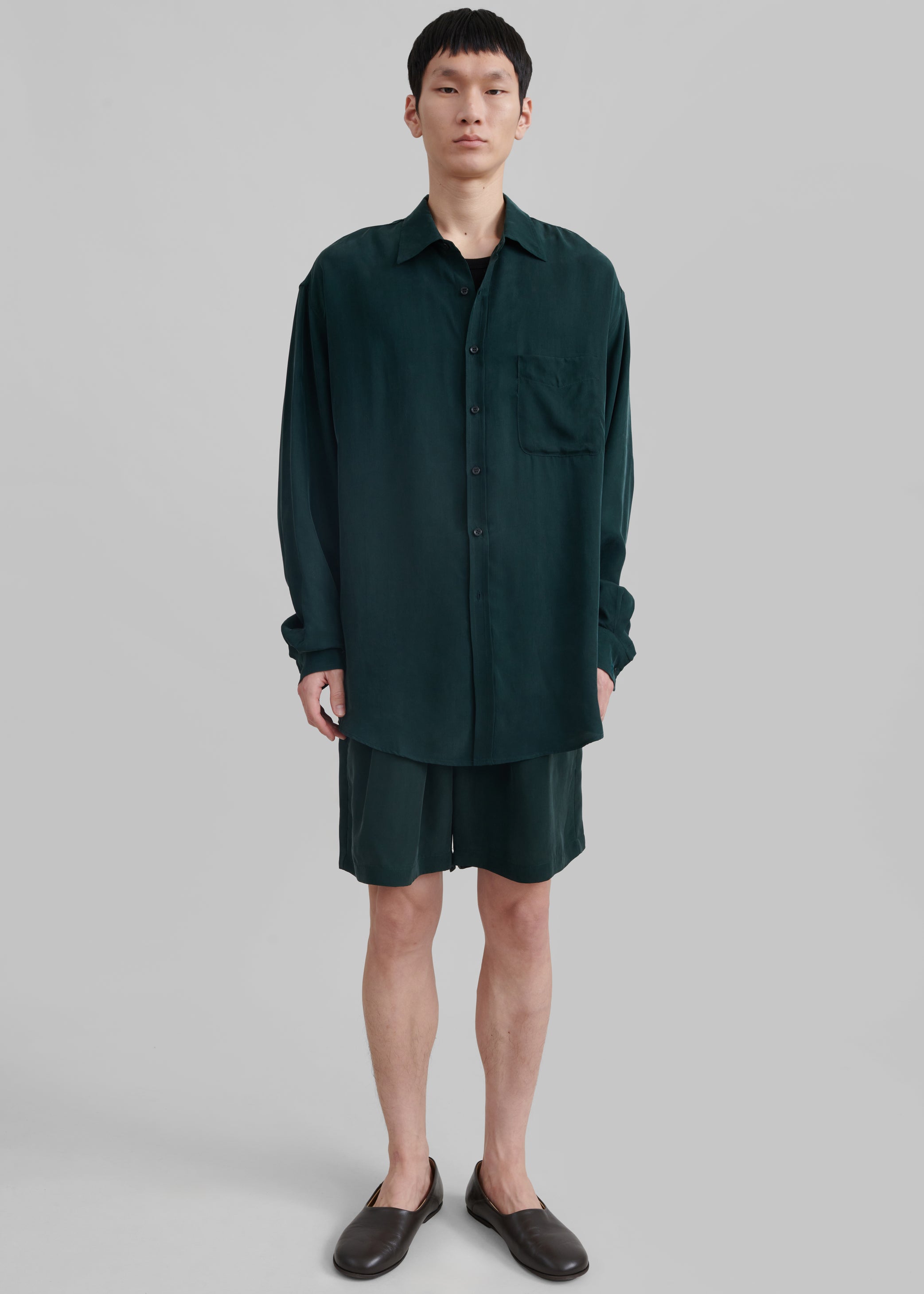 Shop the look image for Leland Silky Shirt - Forest Green