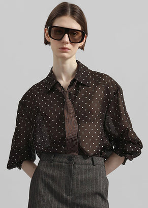 Lene Dotted Jacquard Tie - Brown/White