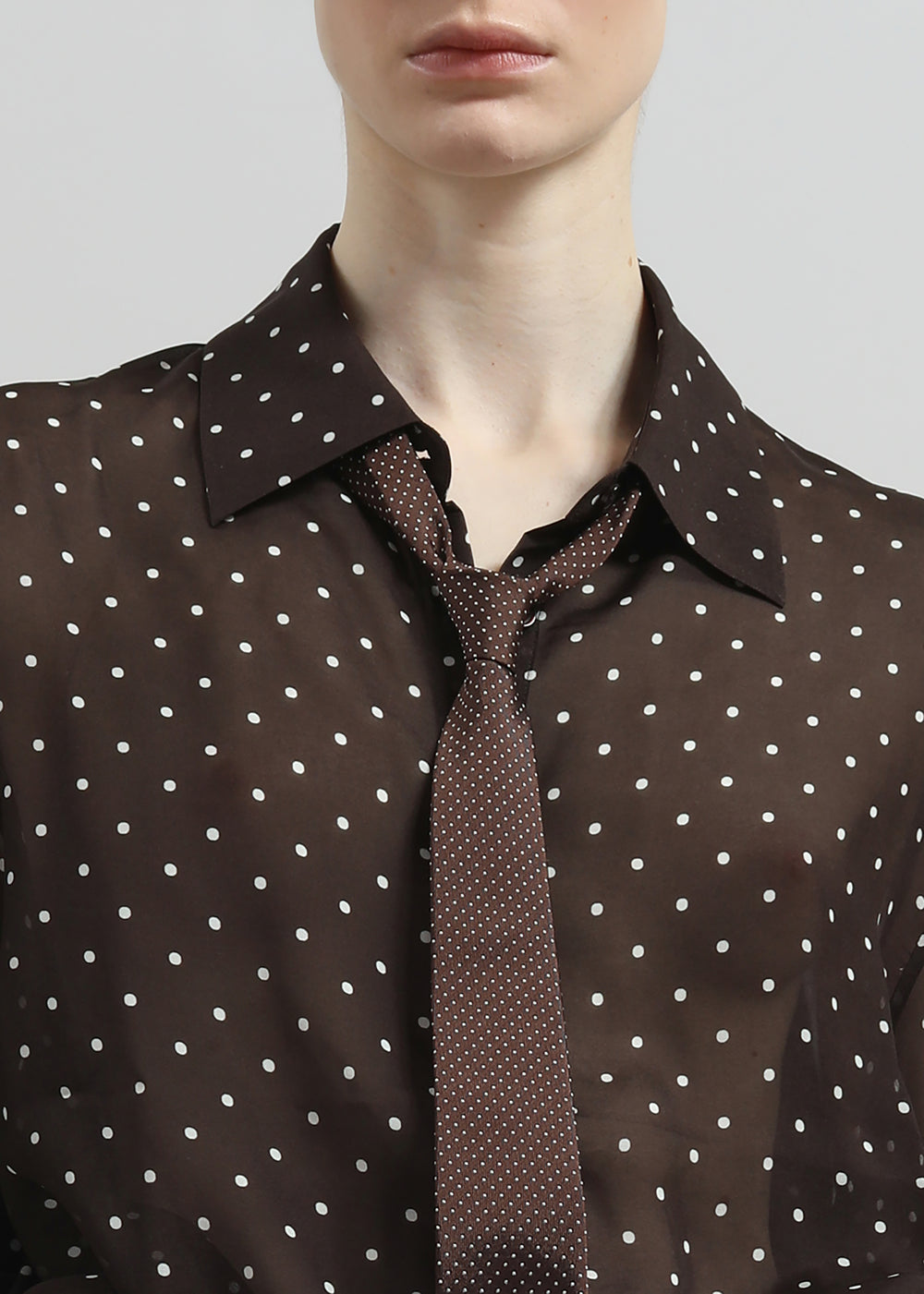 Lene Dotted Jacquard Tie - Brown/White - 1