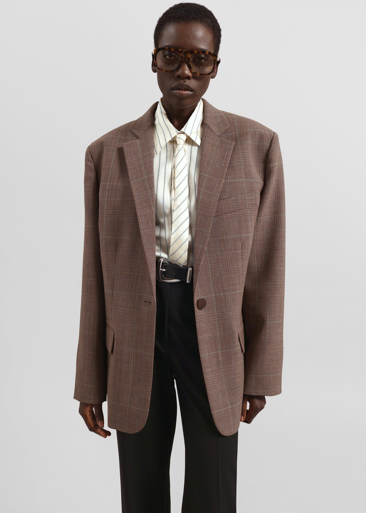 Lene Striped Silk Tie - Cream/Navy Stripe - 6