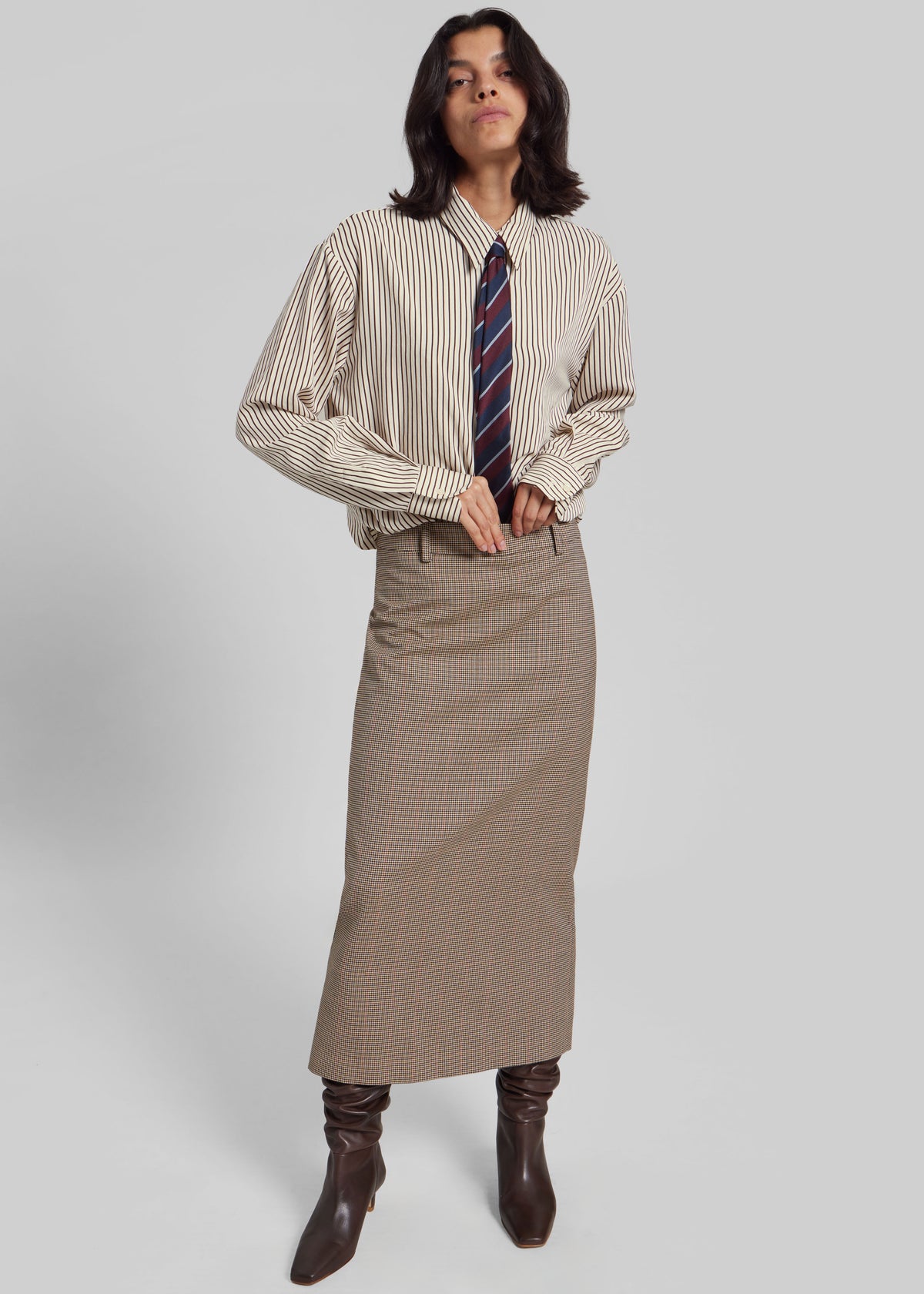 Lene Striped Tie - Burgundy - 6