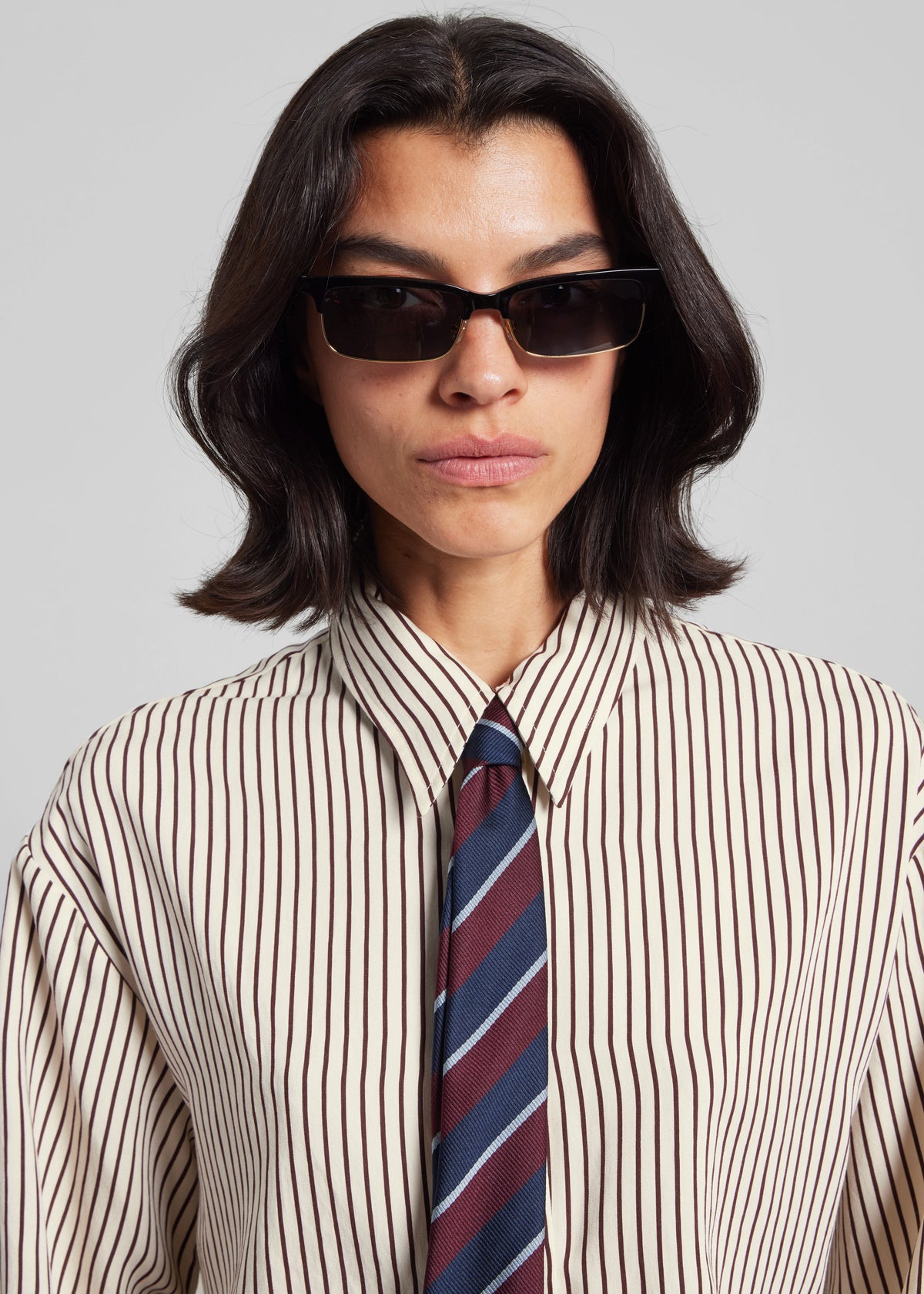 Lene Striped Tie - Burgundy - 5