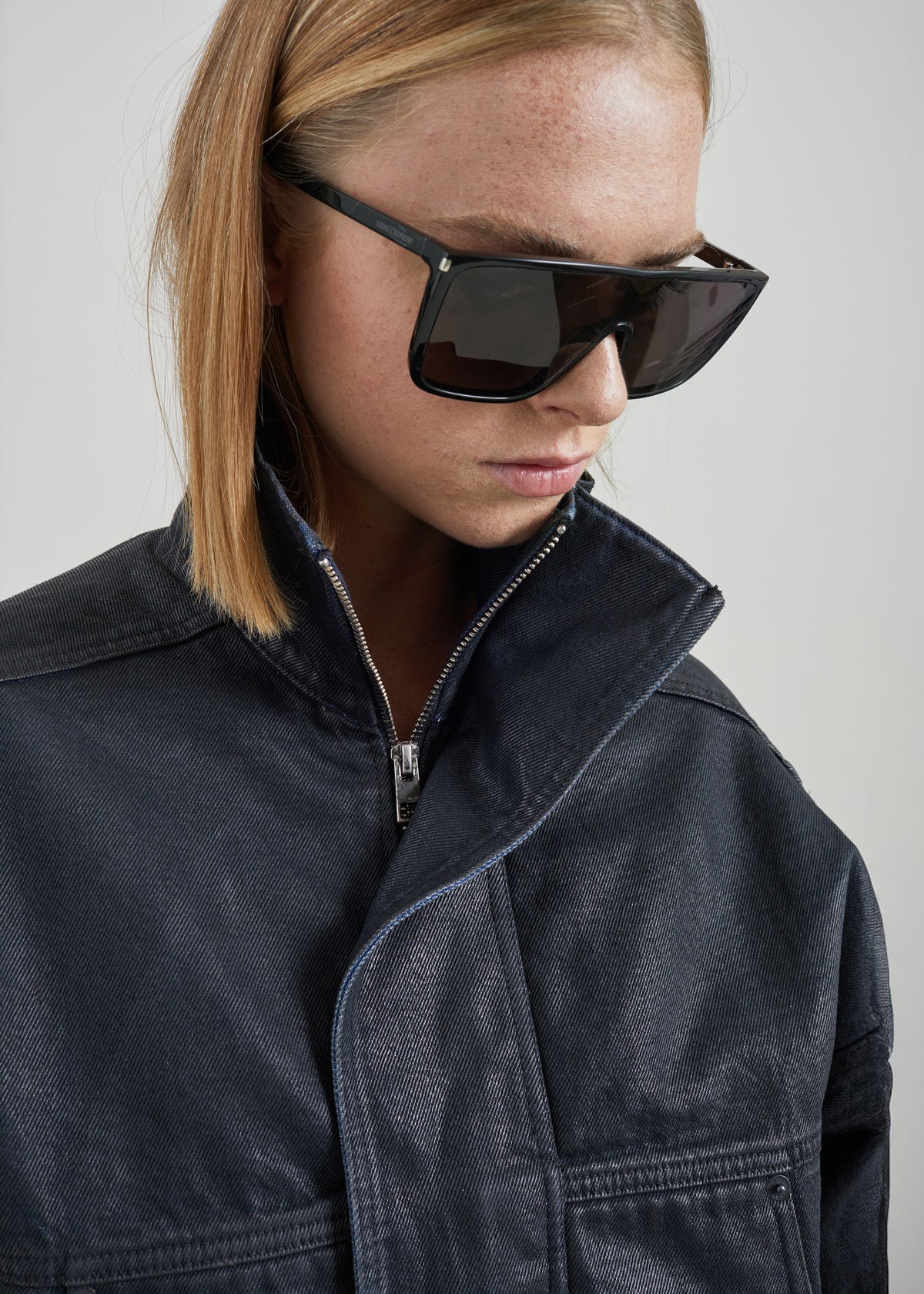 Lenea Coated Denim Batwing Sleeve Jacket - Black