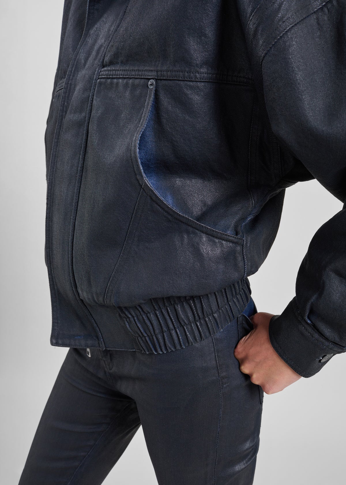 Lenea Coated Denim Batwing Sleeve Jacket - Black