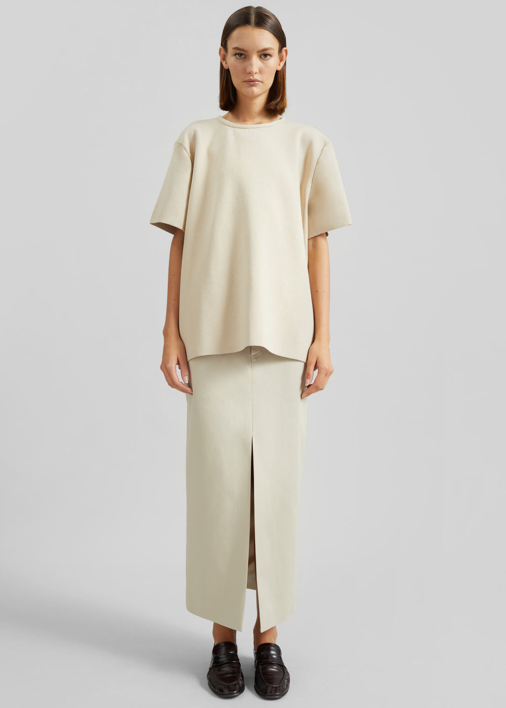 Leni Knit Oversized T-Shirt - Beige - 1