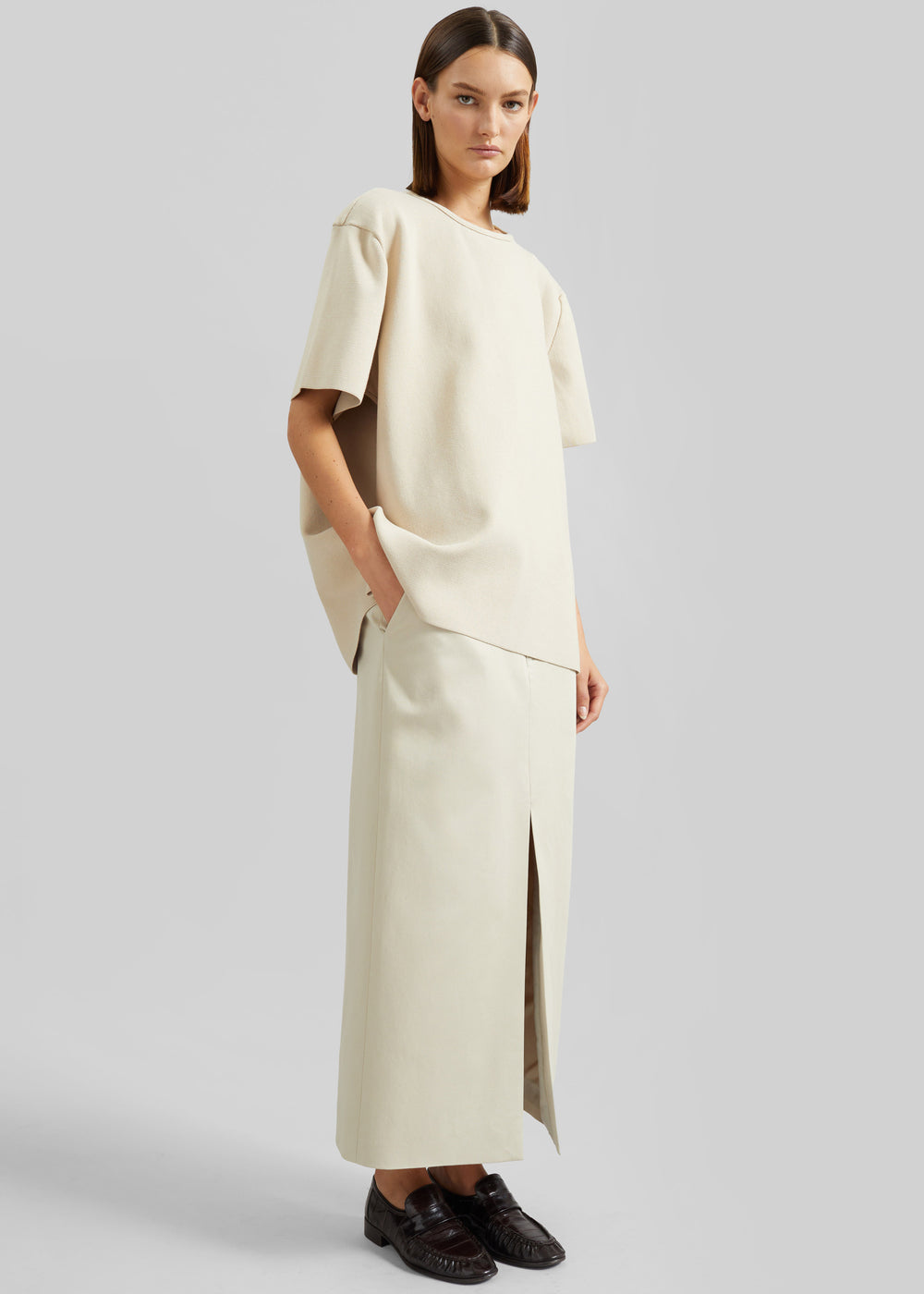 Leni Knit Oversized T-Shirt - Beige