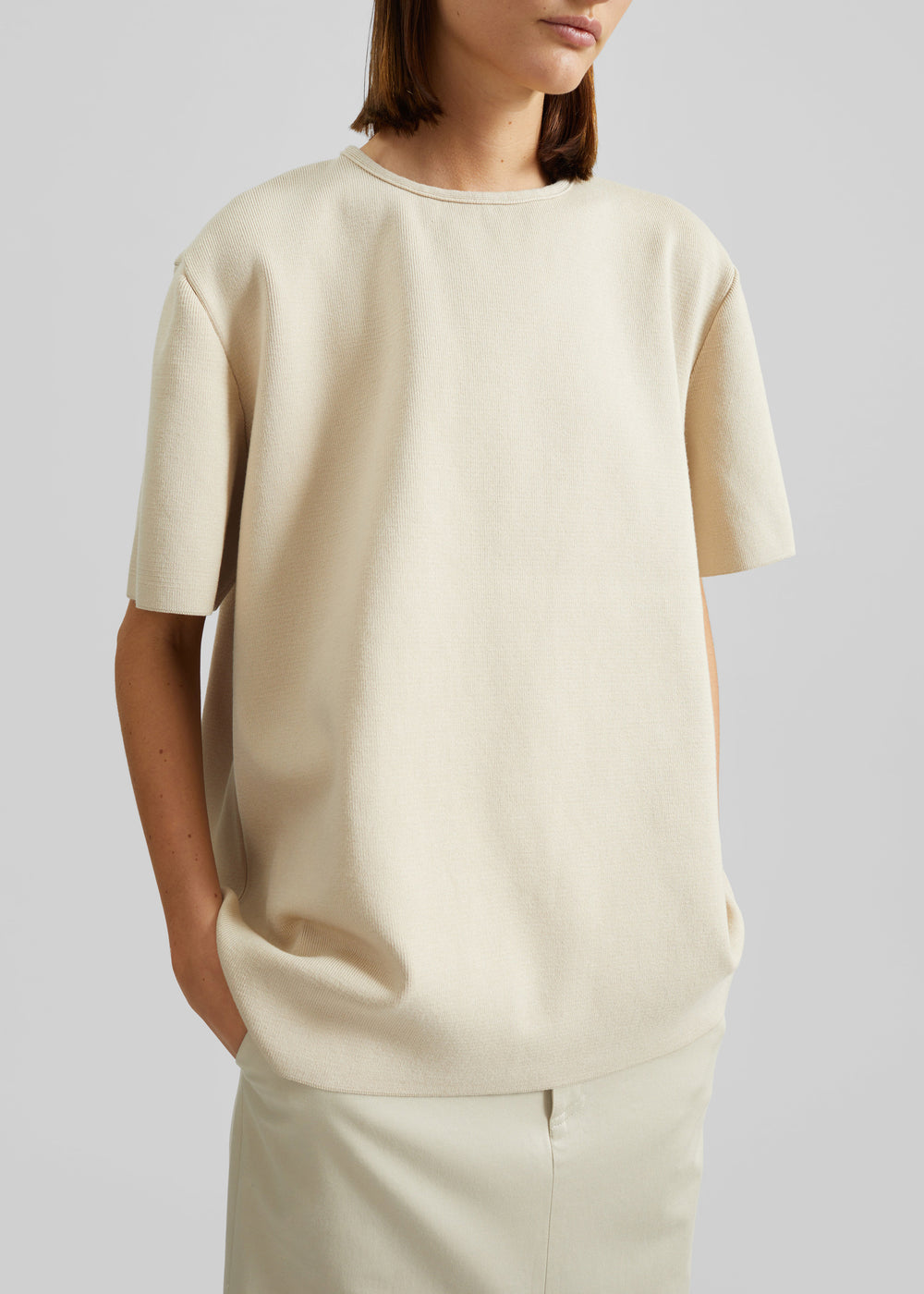 Leni Knit Oversized T-Shirt - Beige - 1
