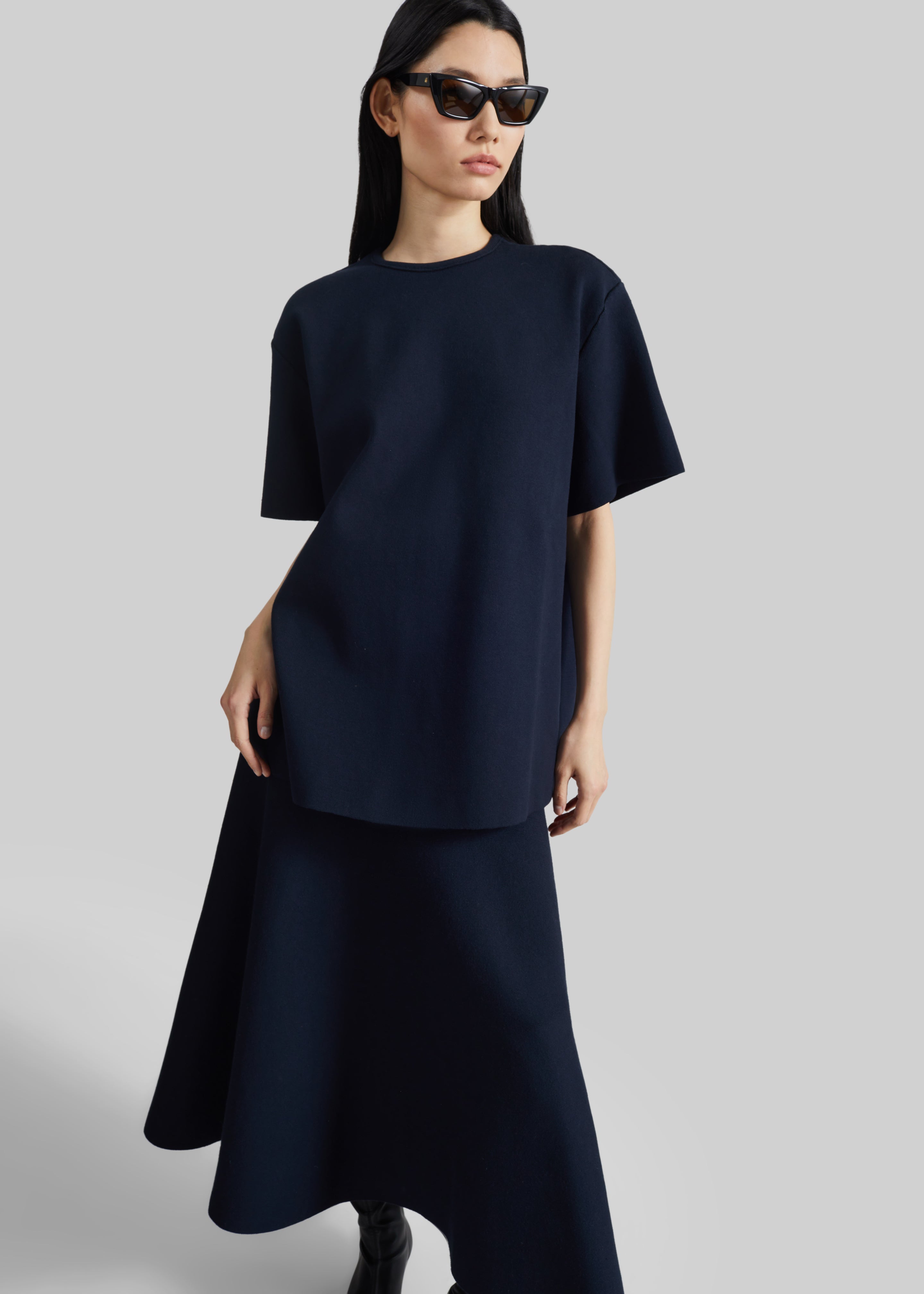 Leni Knit Oversized T-Shirt - Navy - 1