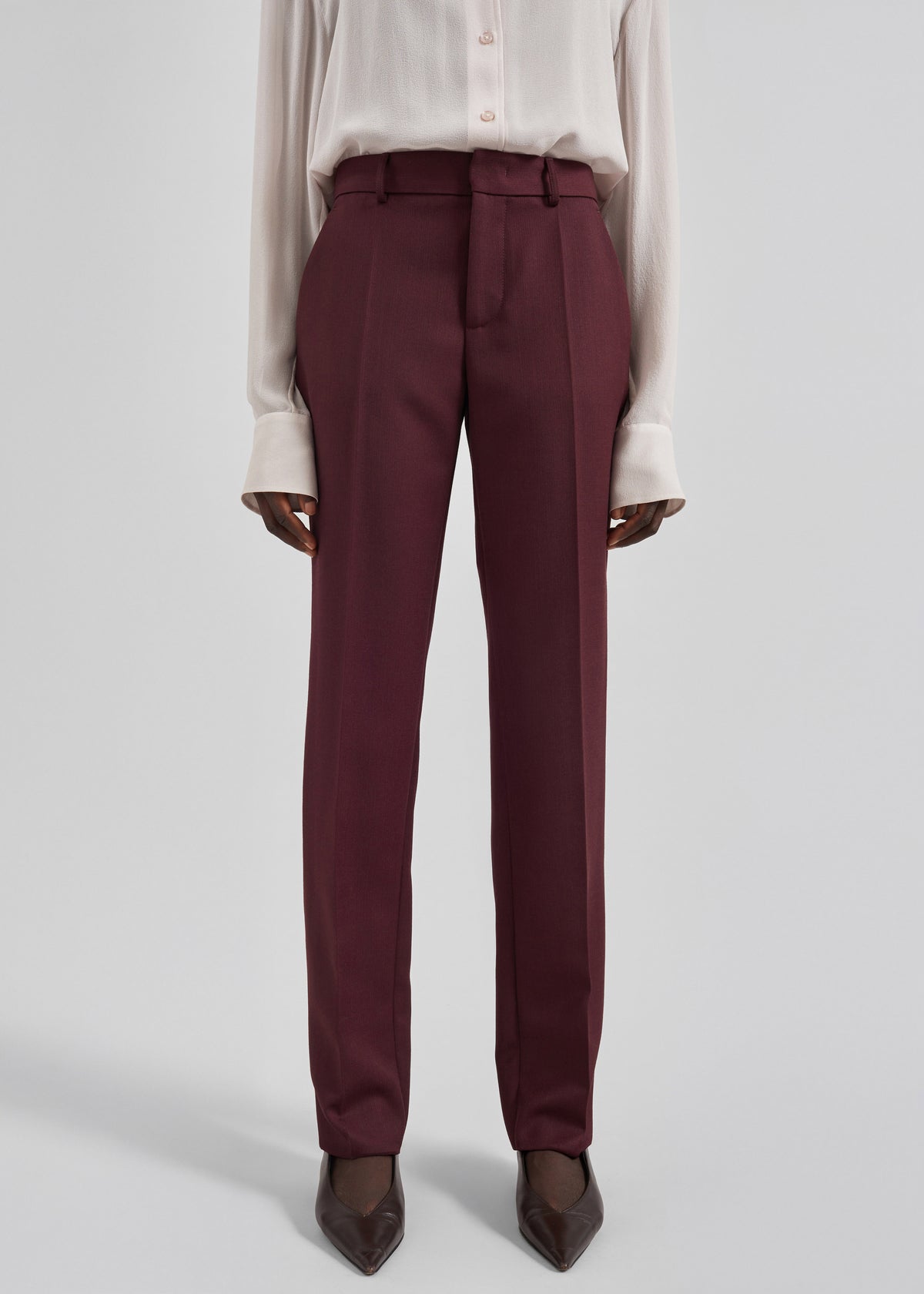 Lenora Wool Straight Trousers - Burgundy - 5