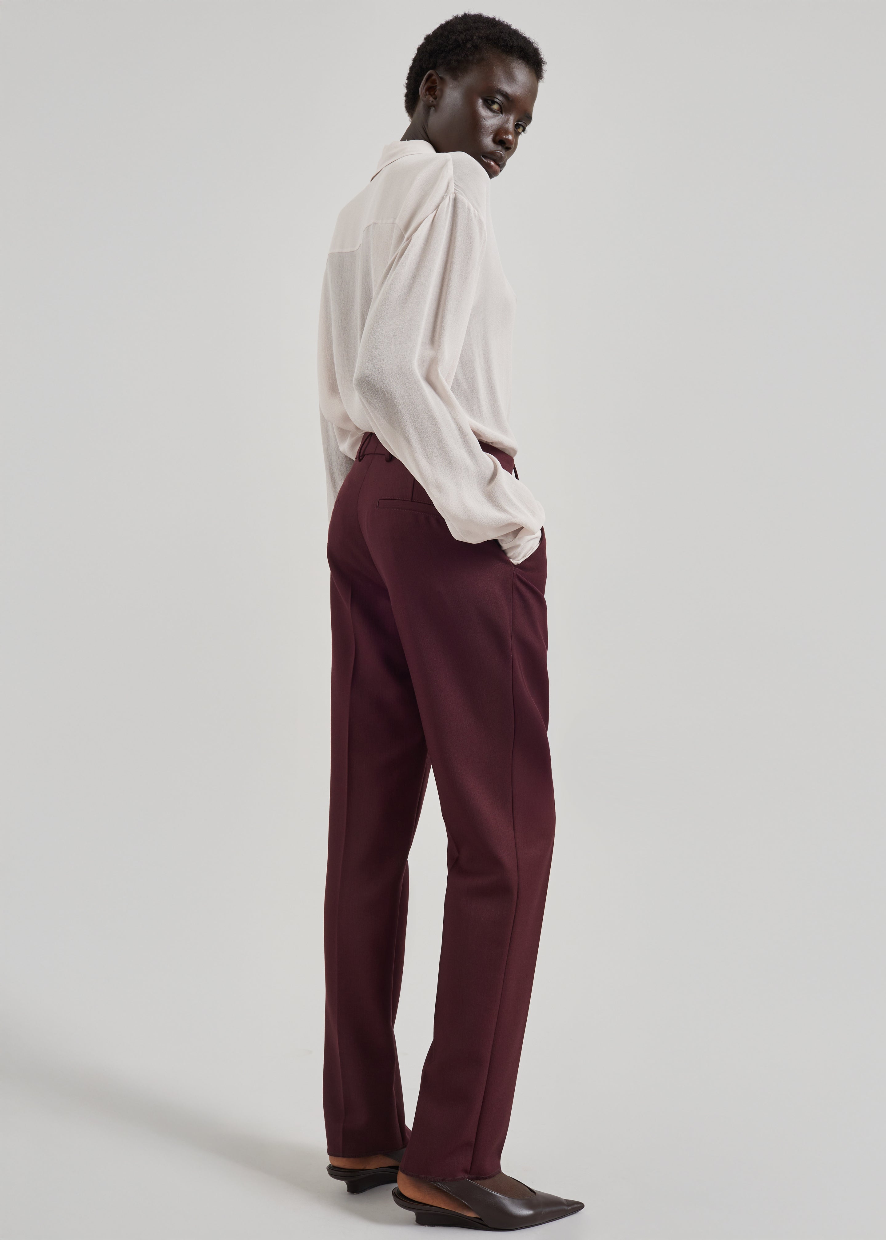 Lenora Wool Straight Trousers - Burgundy - 8