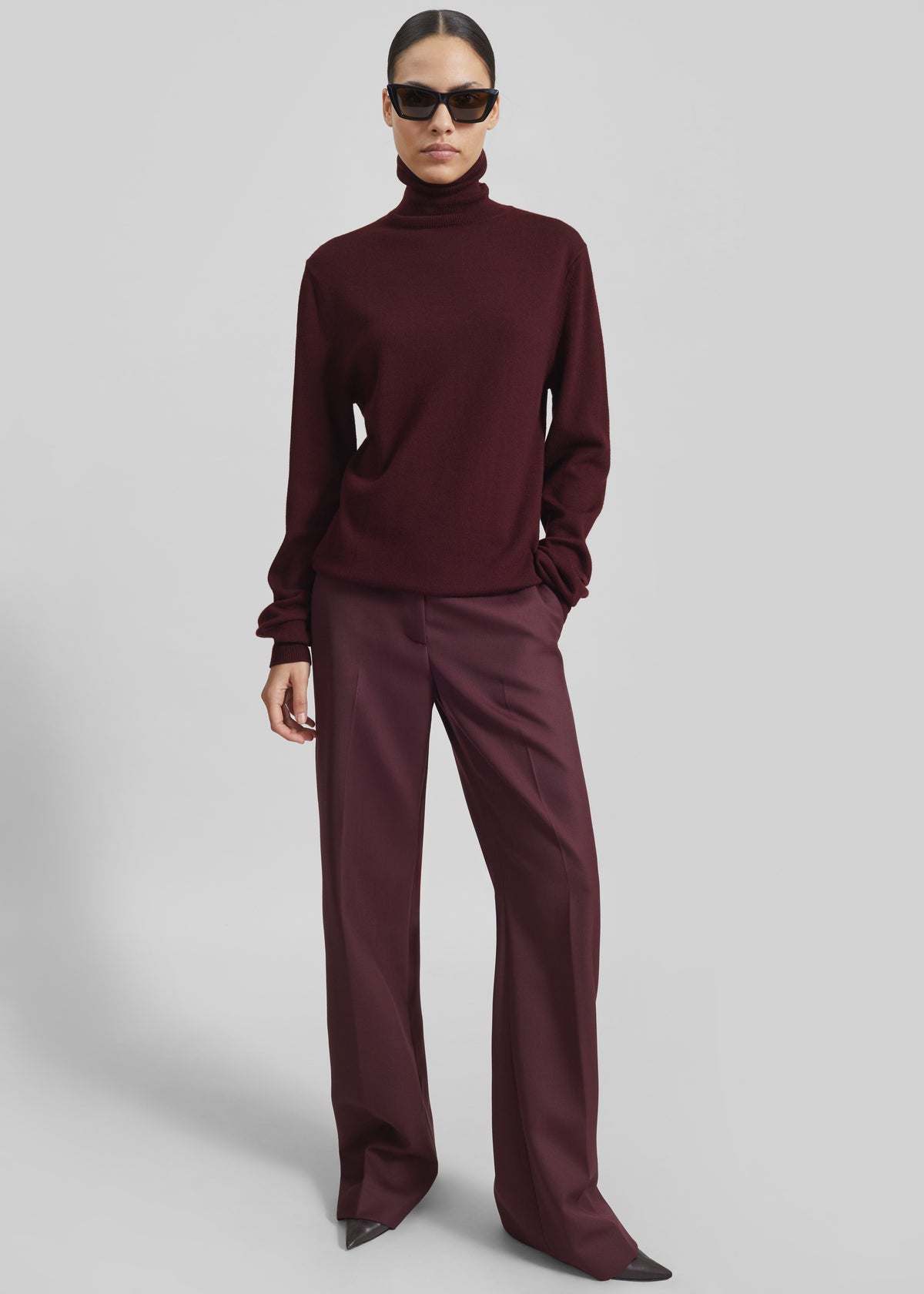Lenora Wool Straight Trousers - Burgundy - 7
