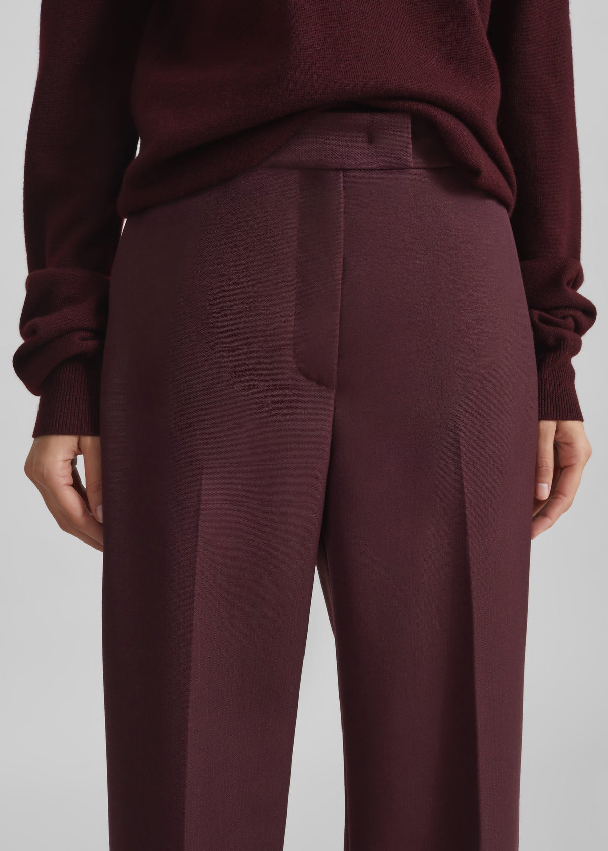 Lenora Wool Straight Trousers - Burgundy - 3