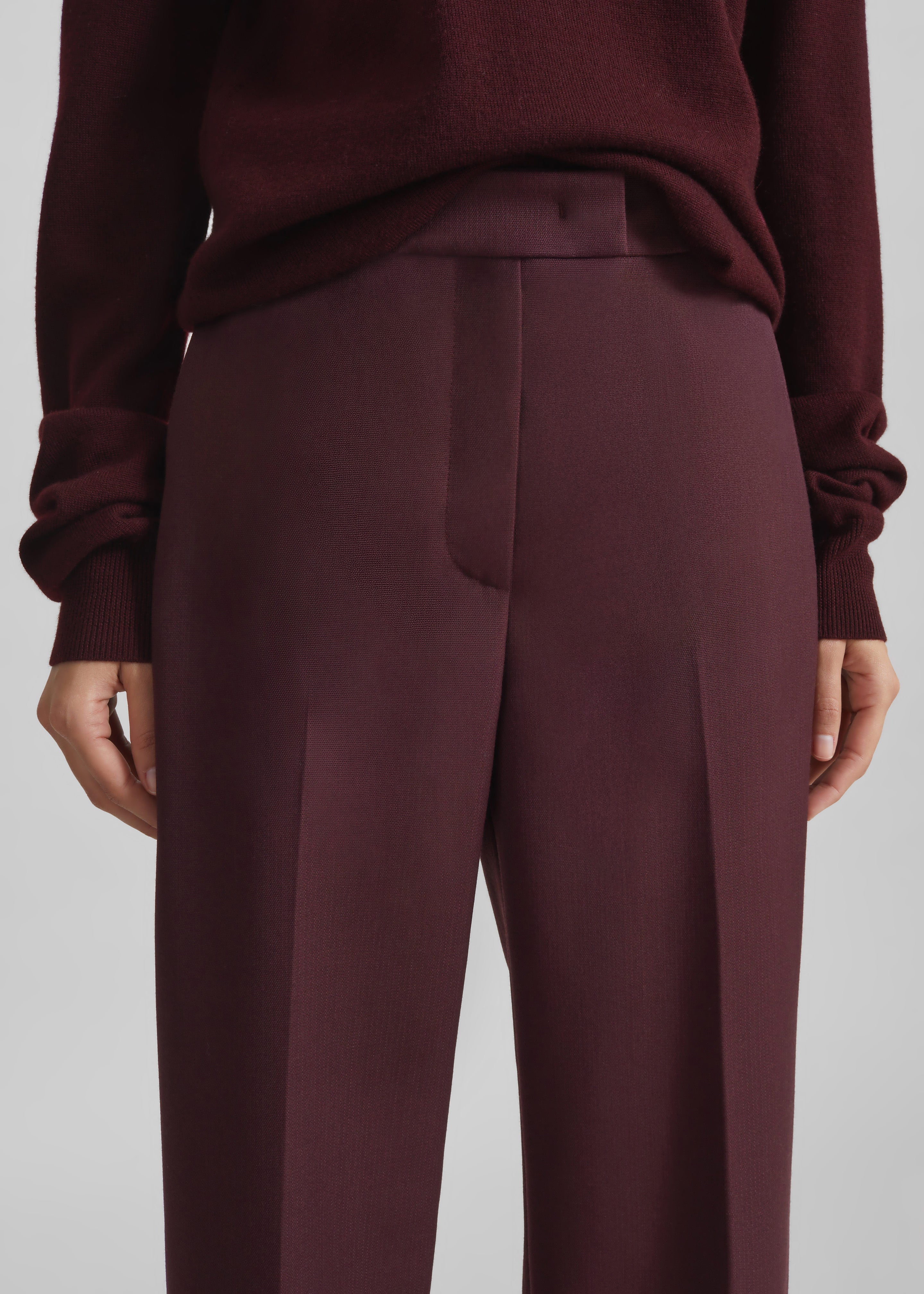 Lenora Wool Straight Trousers - Burgundy - 3