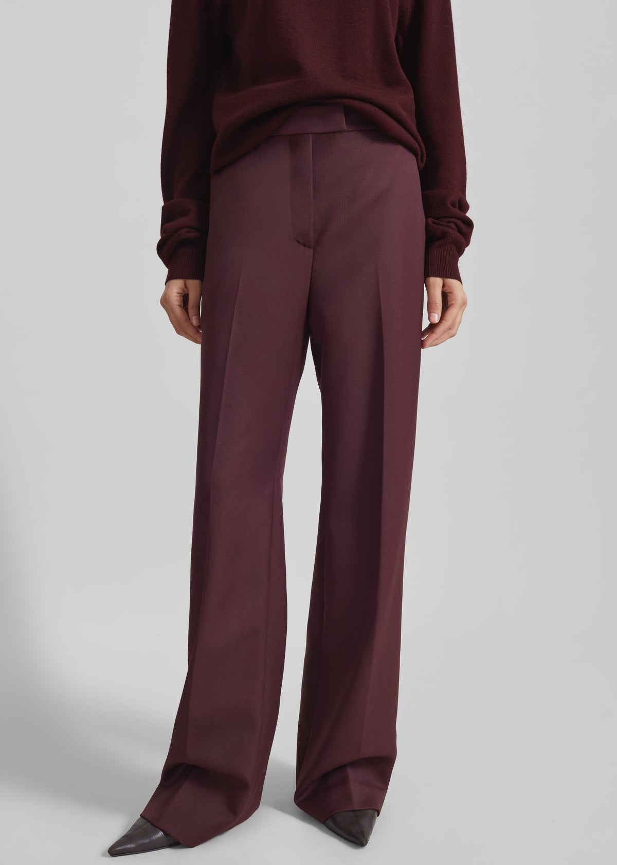 Lenora Wool Straight Trousers - Burgundy - 2