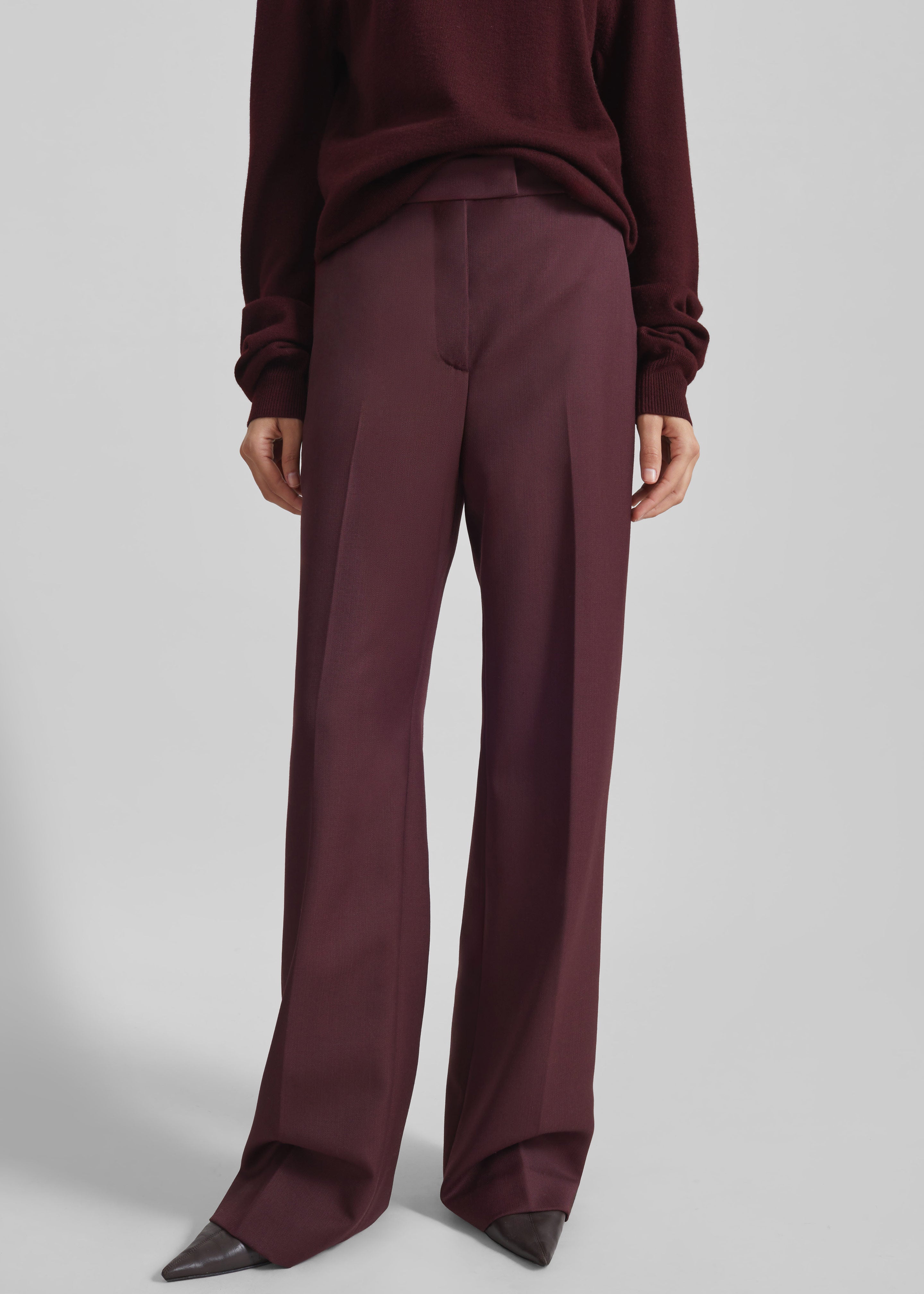 Lenora Wool Straight Trousers - Burgundy - 2
