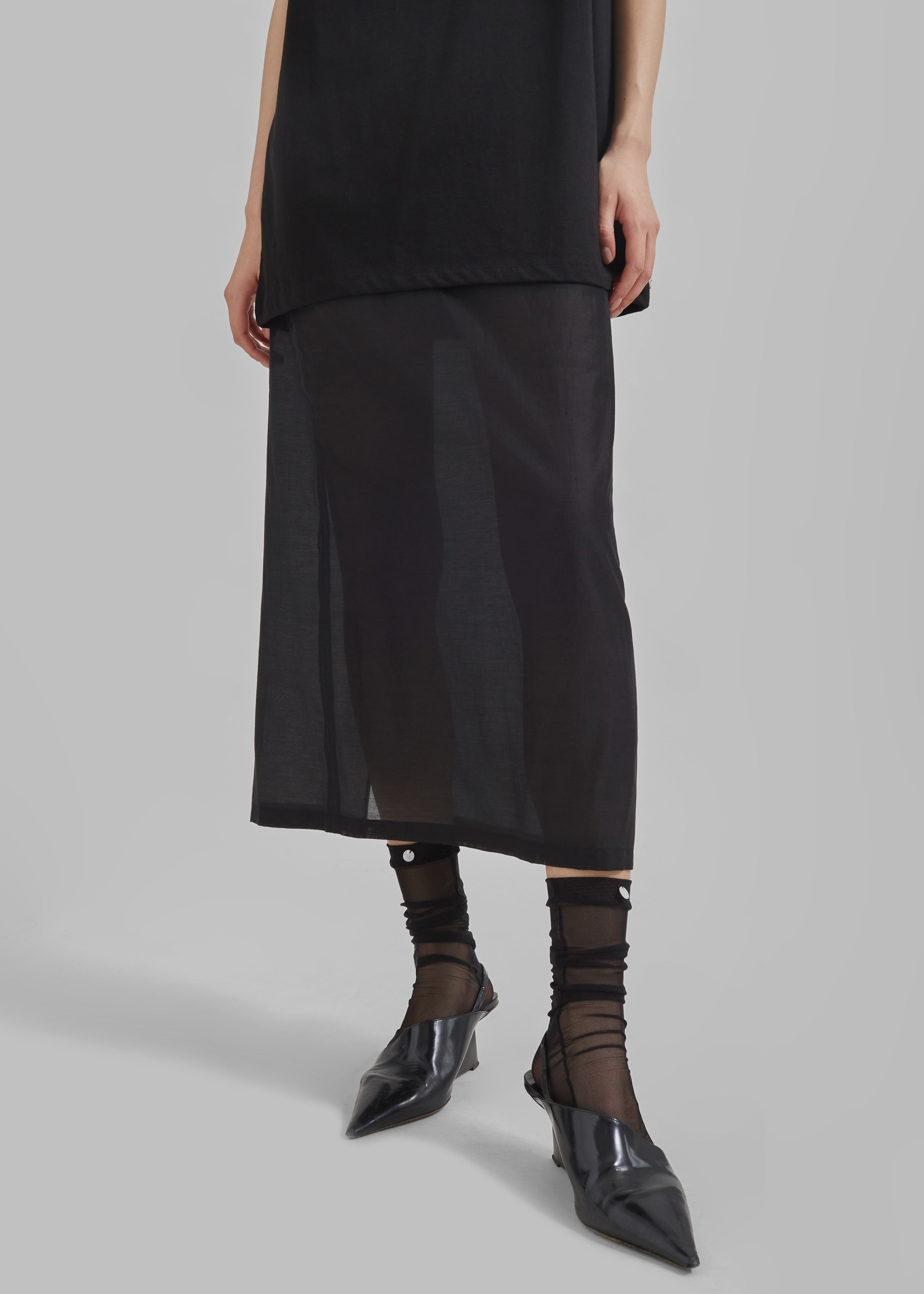 Lenore Semi Sheer Midi Skirt - Black - 7