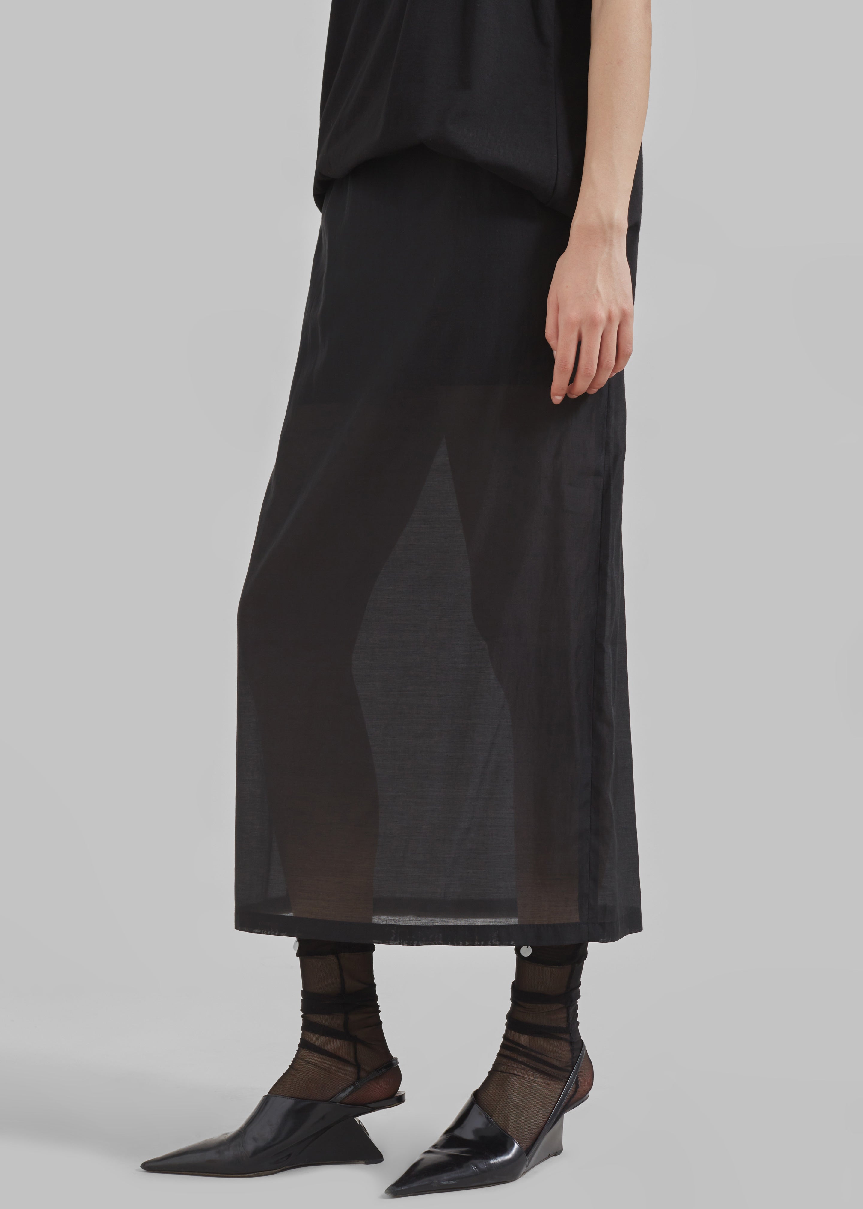 Lenore Semi Sheer Midi Skirt - Black - 2