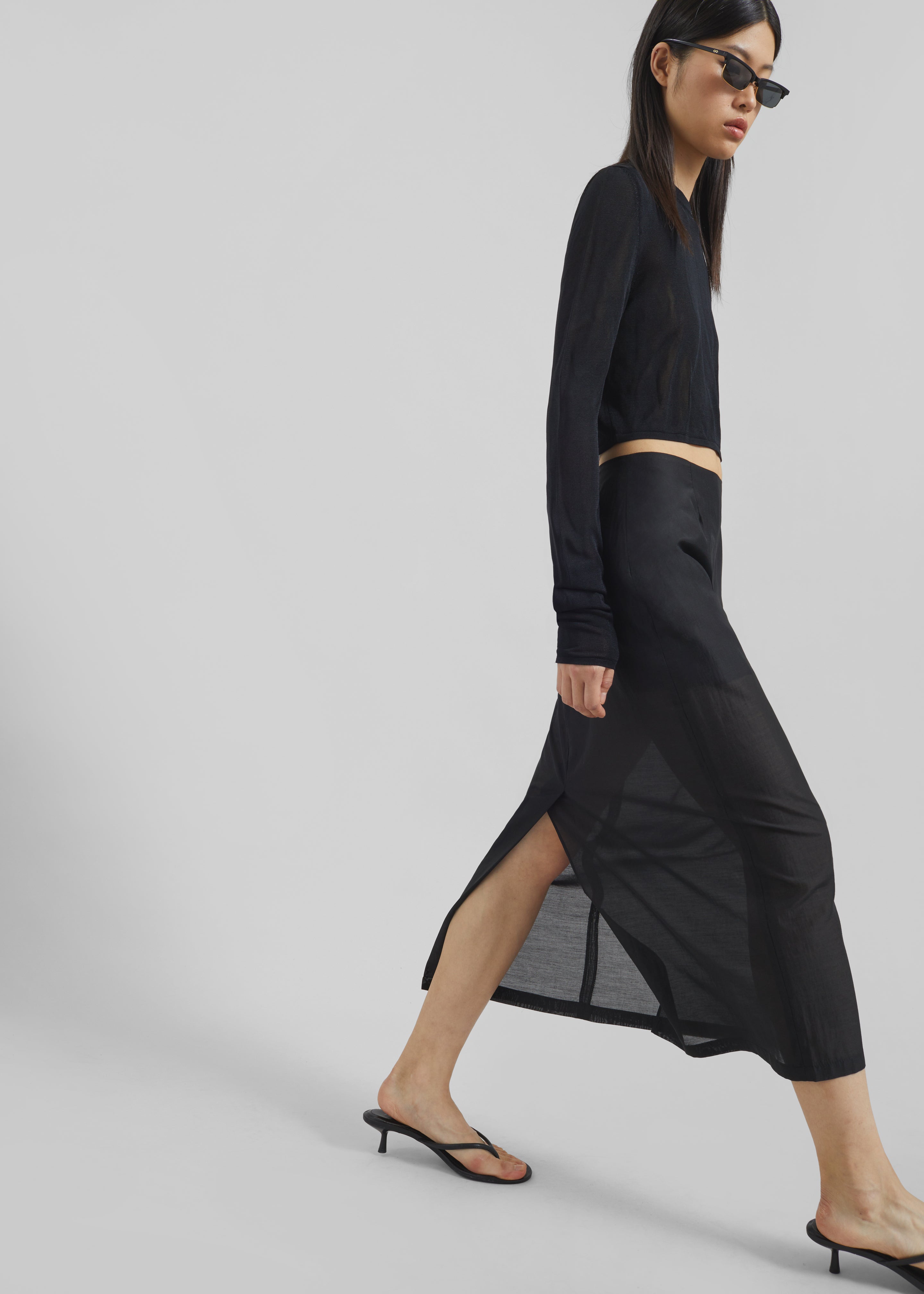 Lenore Semi Sheer Midi Skirt - Black - 1