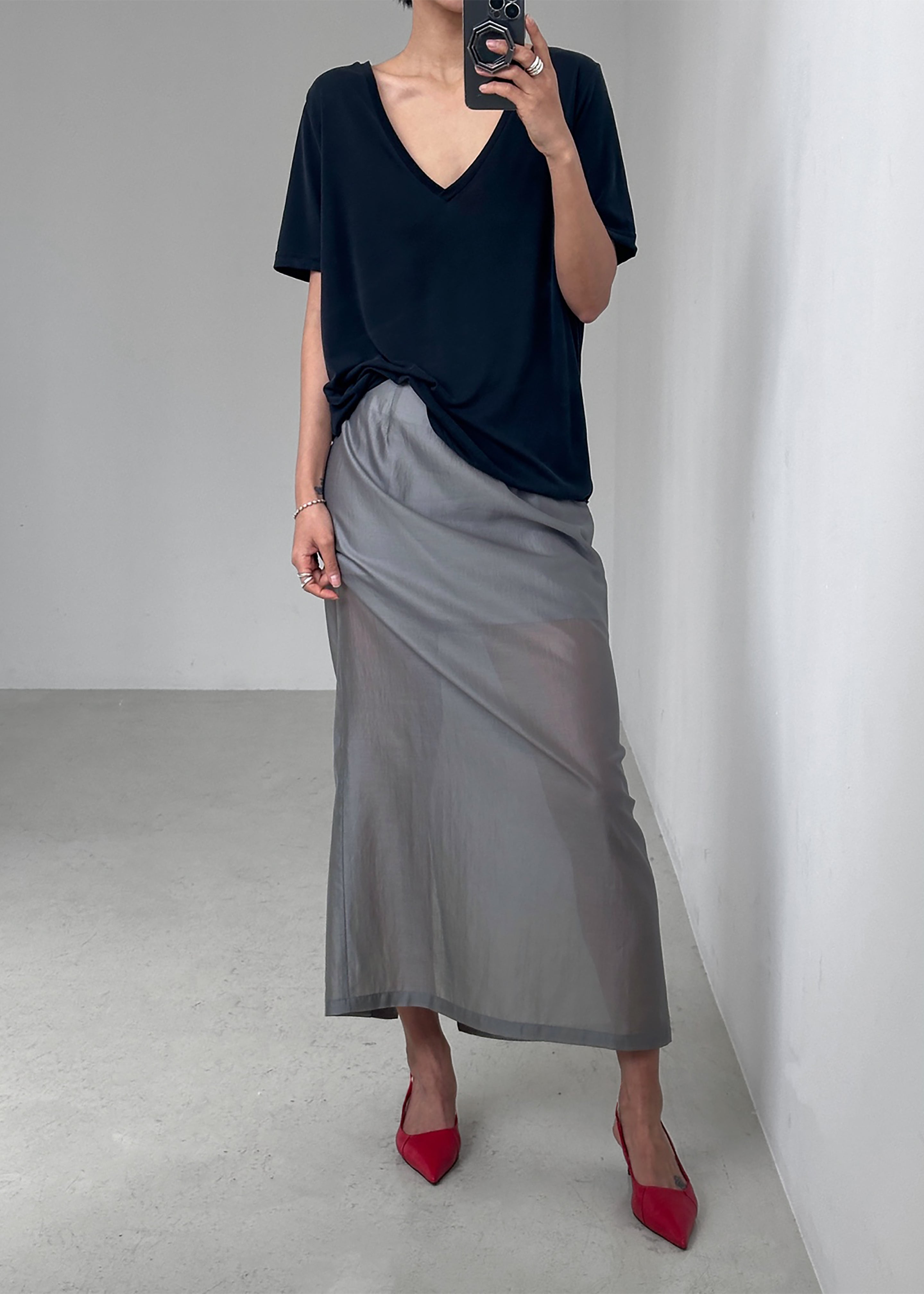 Lenore Semi Sheer Midi Skirt - Grey - 2